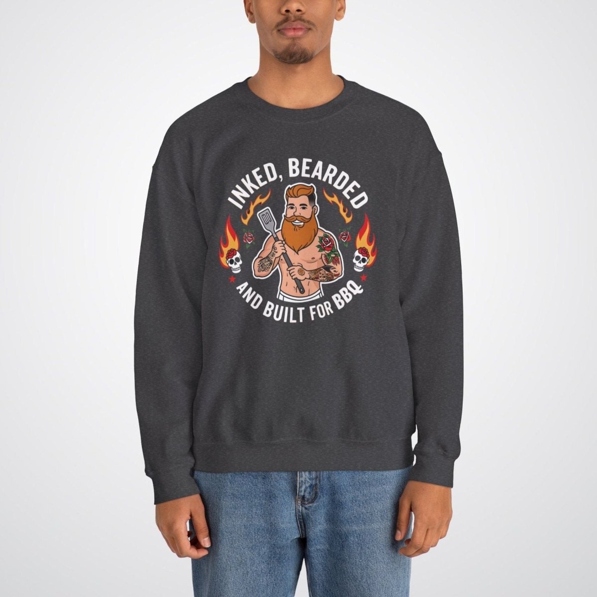 Inked, Bearded, and Built for BBQ Unisex Crewneck Sweatshirt - Tattoo Unleashed