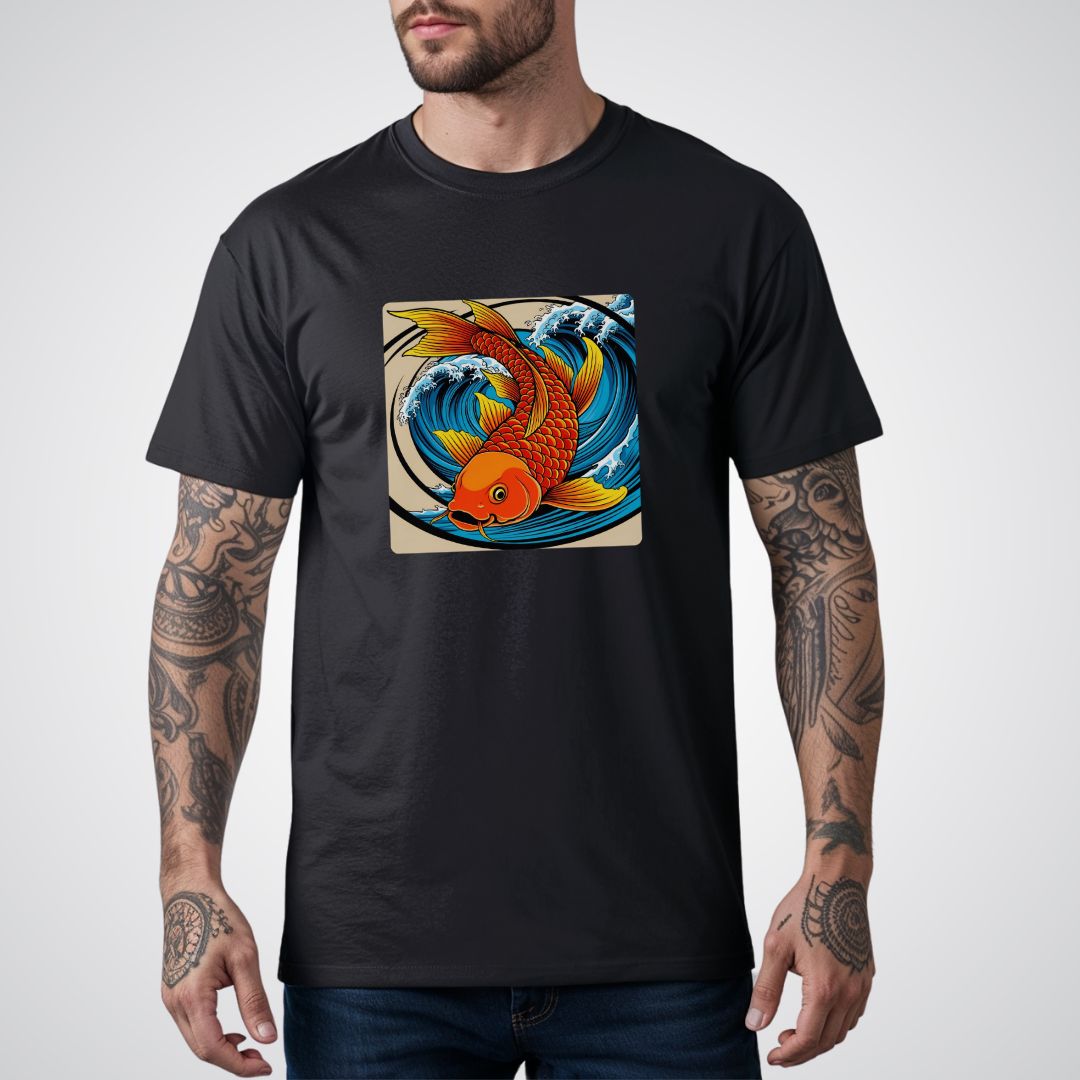 Koi Fish Swimming Upstream Japanese Tattoo Unisex T-Shirt - Tattoo Unleashed