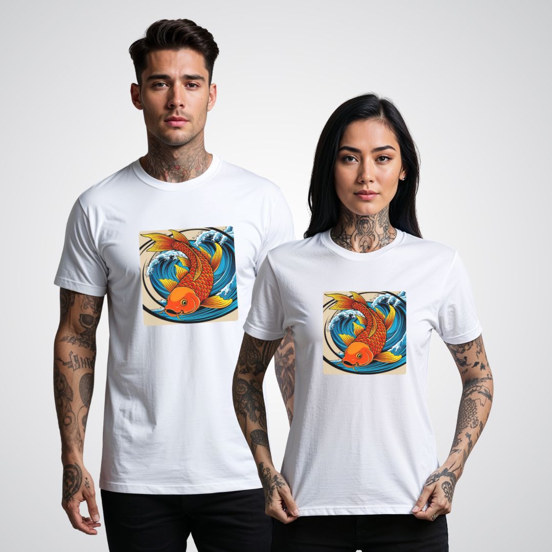 Koi Fish Swimming Upstream Japanese Tattoo Unisex T-Shirt - Tattoo Unleashed