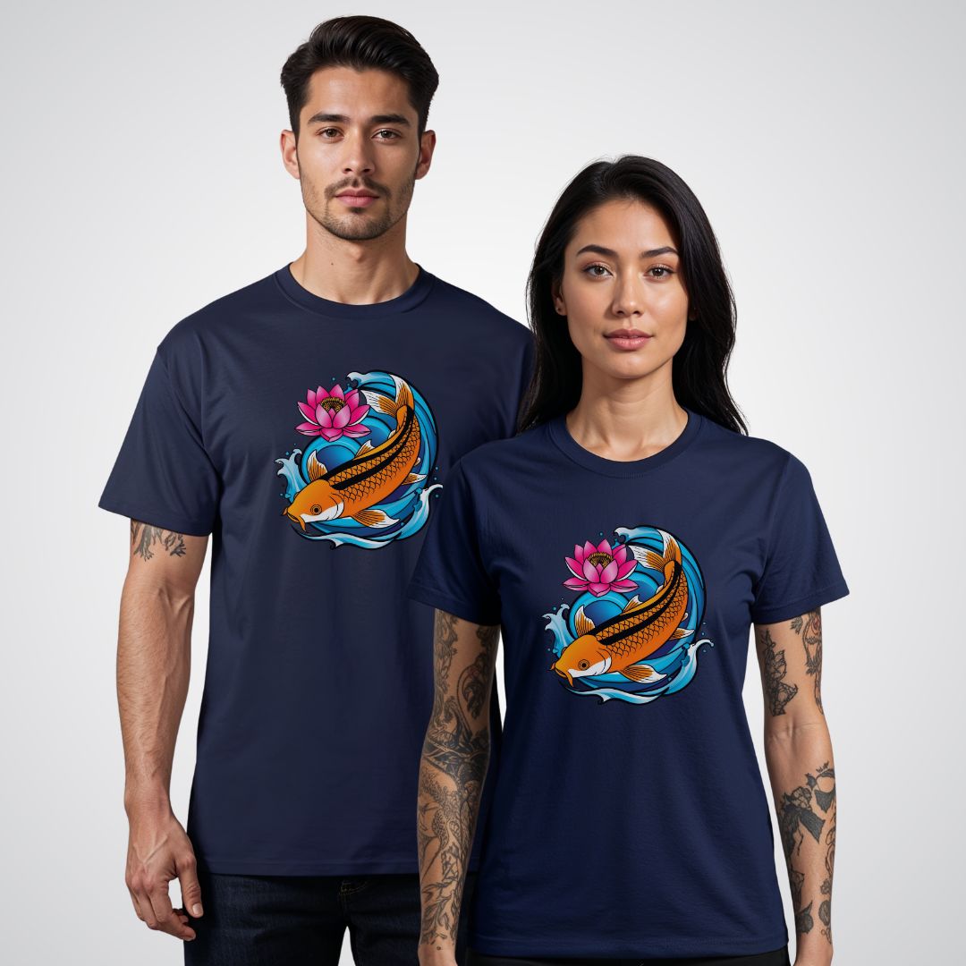 Koi Fish Swimming Upstream Neo - Traditional Tattoo Unisex T-Shirt - Tattoo Unleashed