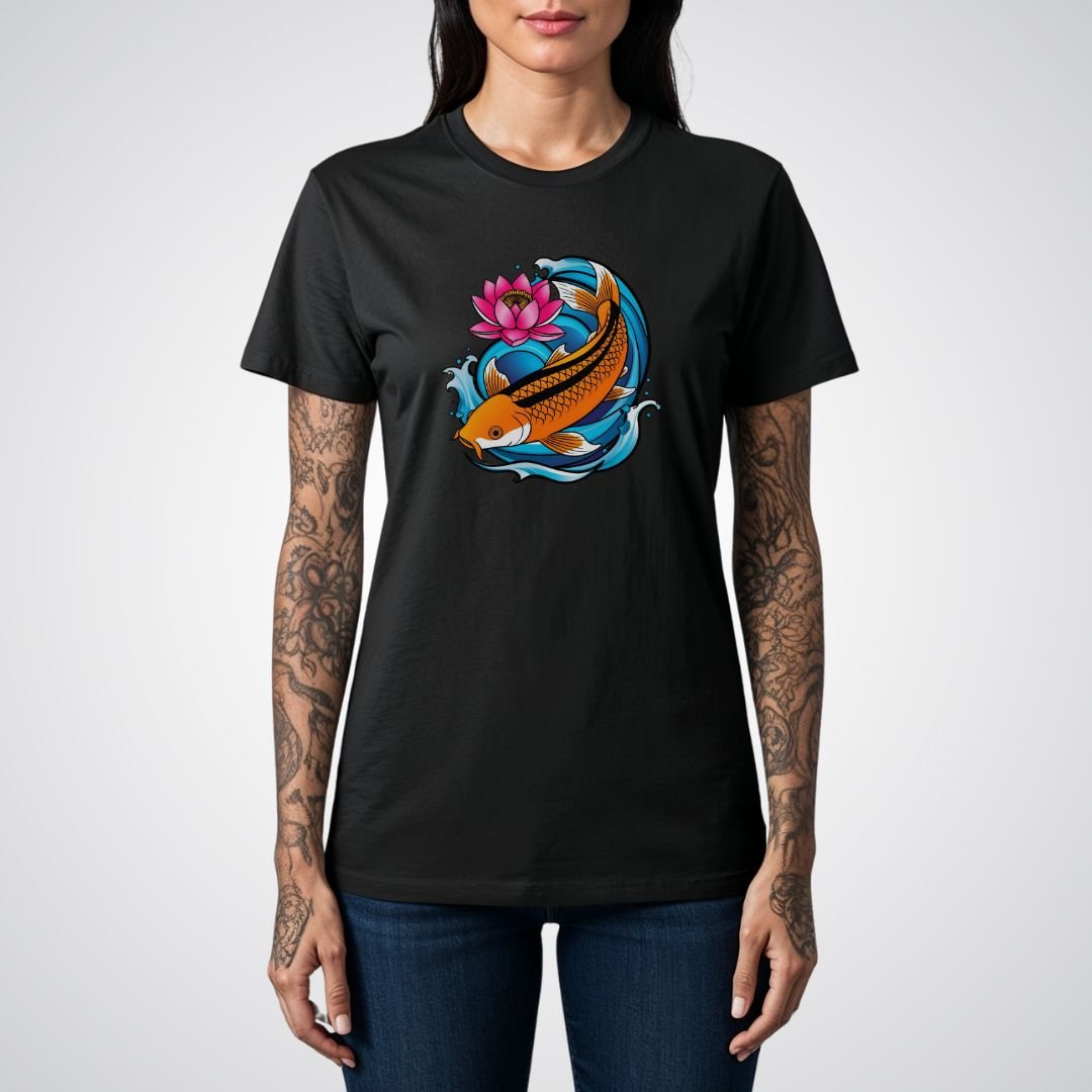 Koi Fish Swimming Upstream Neo - Traditional Tattoo Unisex T-Shirt - Tattoo Unleashed