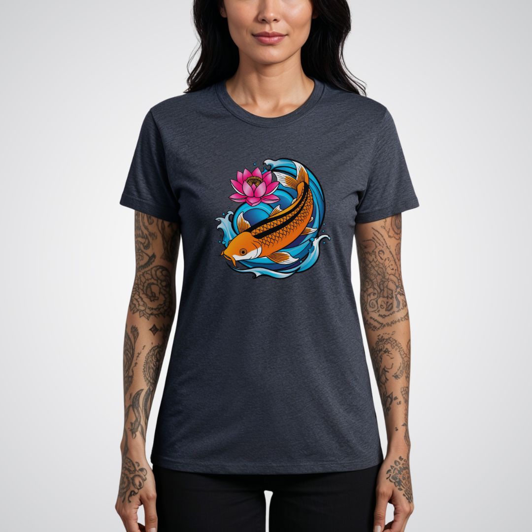 Koi Fish Swimming Upstream Neo - Traditional Tattoo Unisex T-Shirt - Tattoo Unleashed