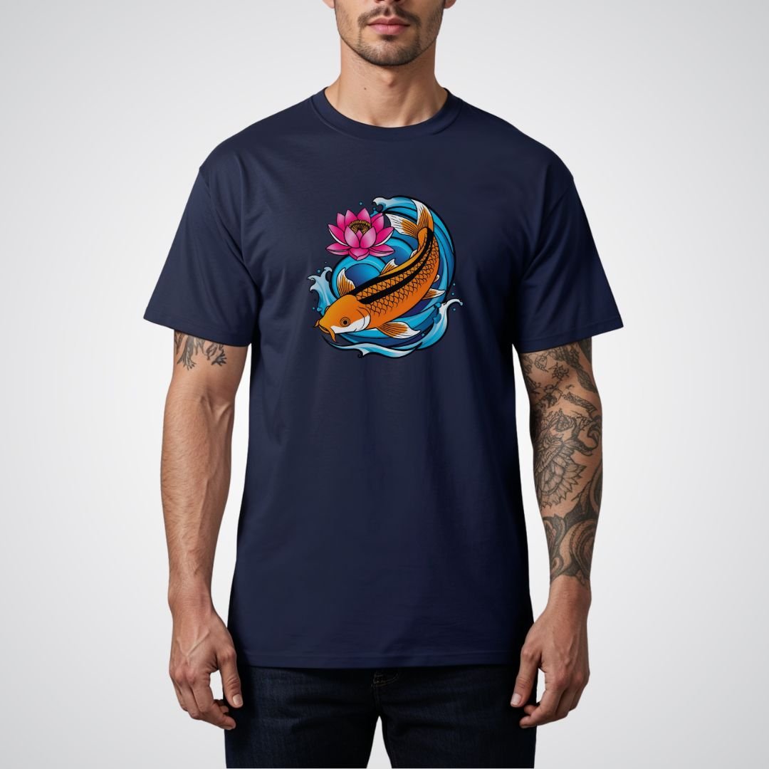 Koi Fish Swimming Upstream Neo - Traditional Tattoo Unisex T-Shirt - Tattoo Unleashed