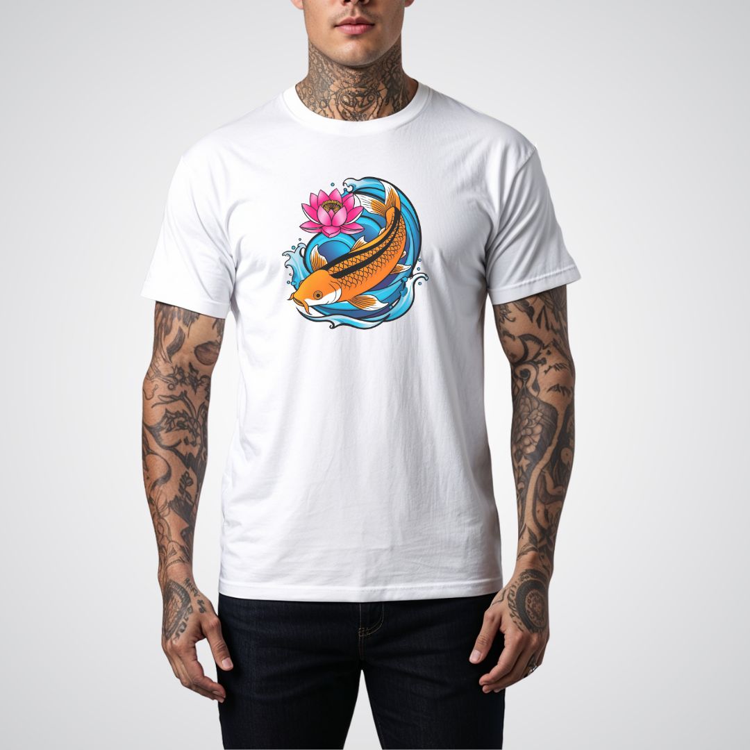 Koi Fish Swimming Upstream Neo - Traditional Tattoo Unisex T-Shirt - Tattoo Unleashed