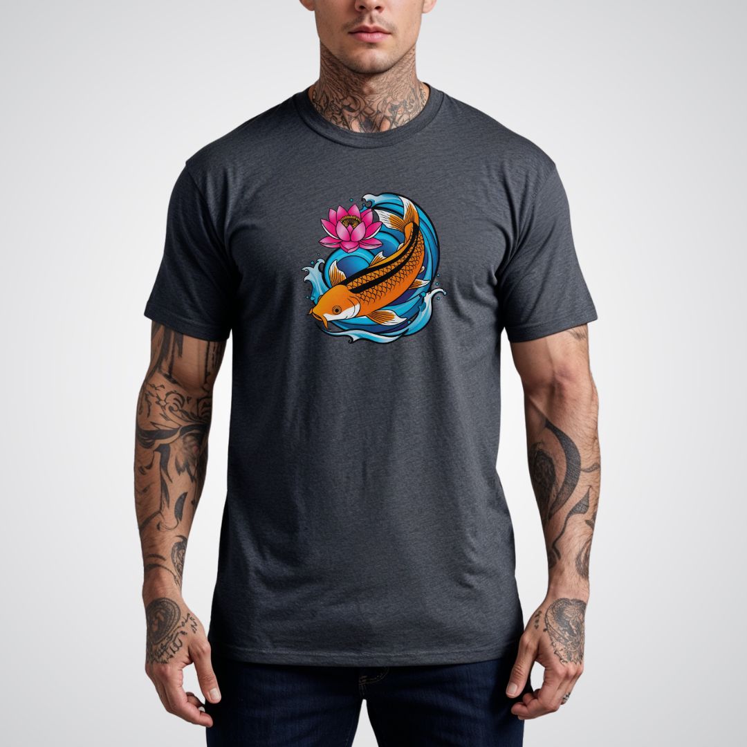 Koi Fish Swimming Upstream Neo - Traditional Tattoo Unisex T-Shirt - Tattoo Unleashed