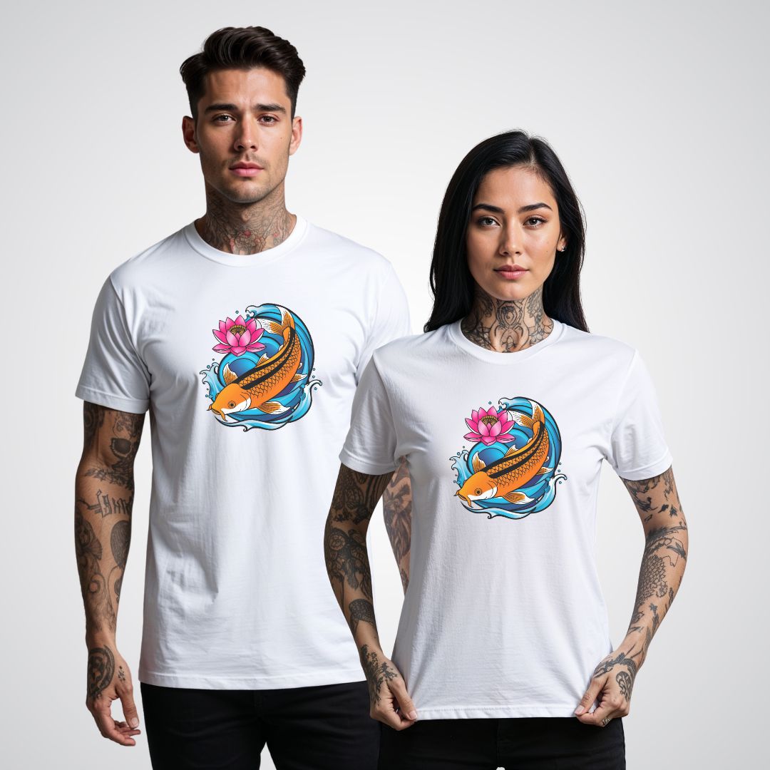 Koi Fish Swimming Upstream Neo - Traditional Tattoo Unisex T-Shirt - Tattoo Unleashed