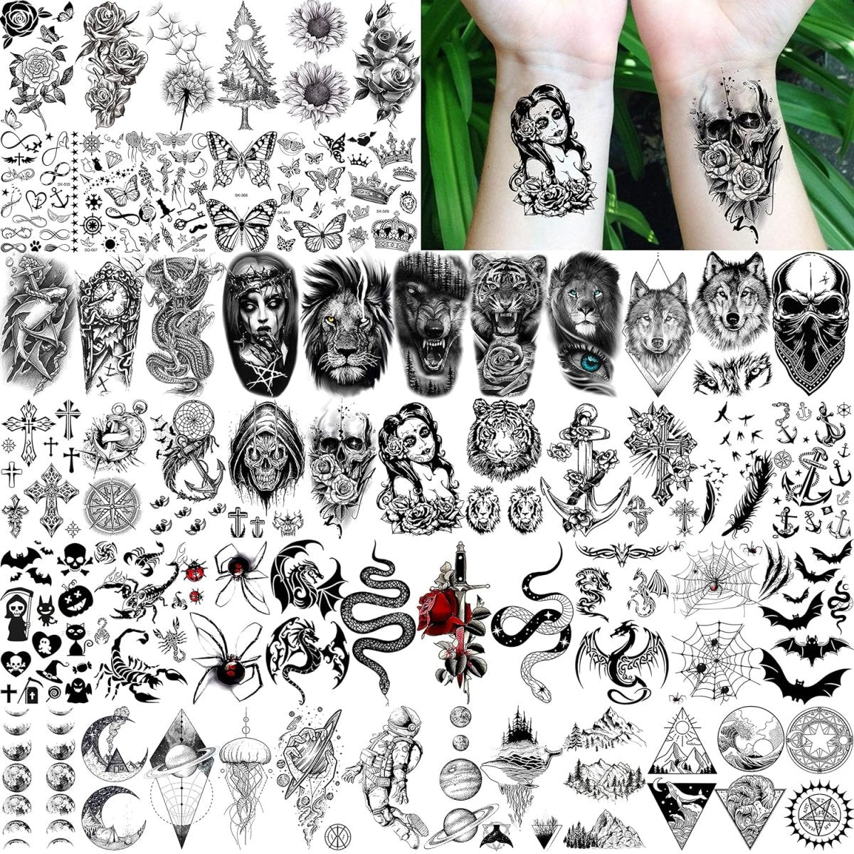 Large Half Arm Sleeve Temporary Tattoos By Coktak (68 Sheets) - Tattoo Unleashed