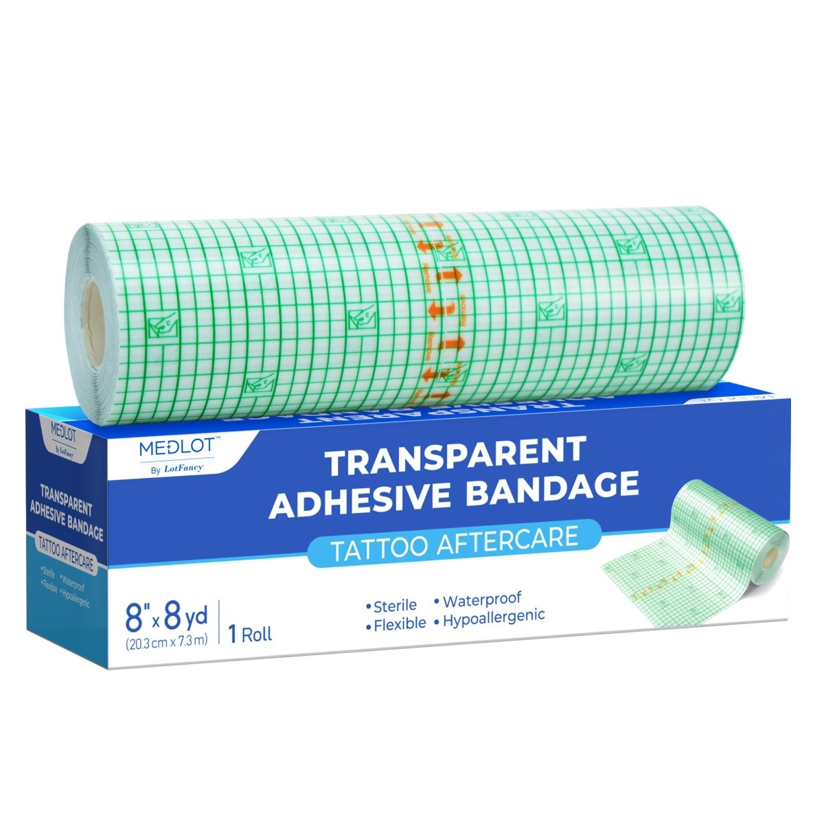 Medlot Tattoo Aftercare Bandage, 8in x 8yd Roll, Waterproof & Sterile - Tattoo Unleashed