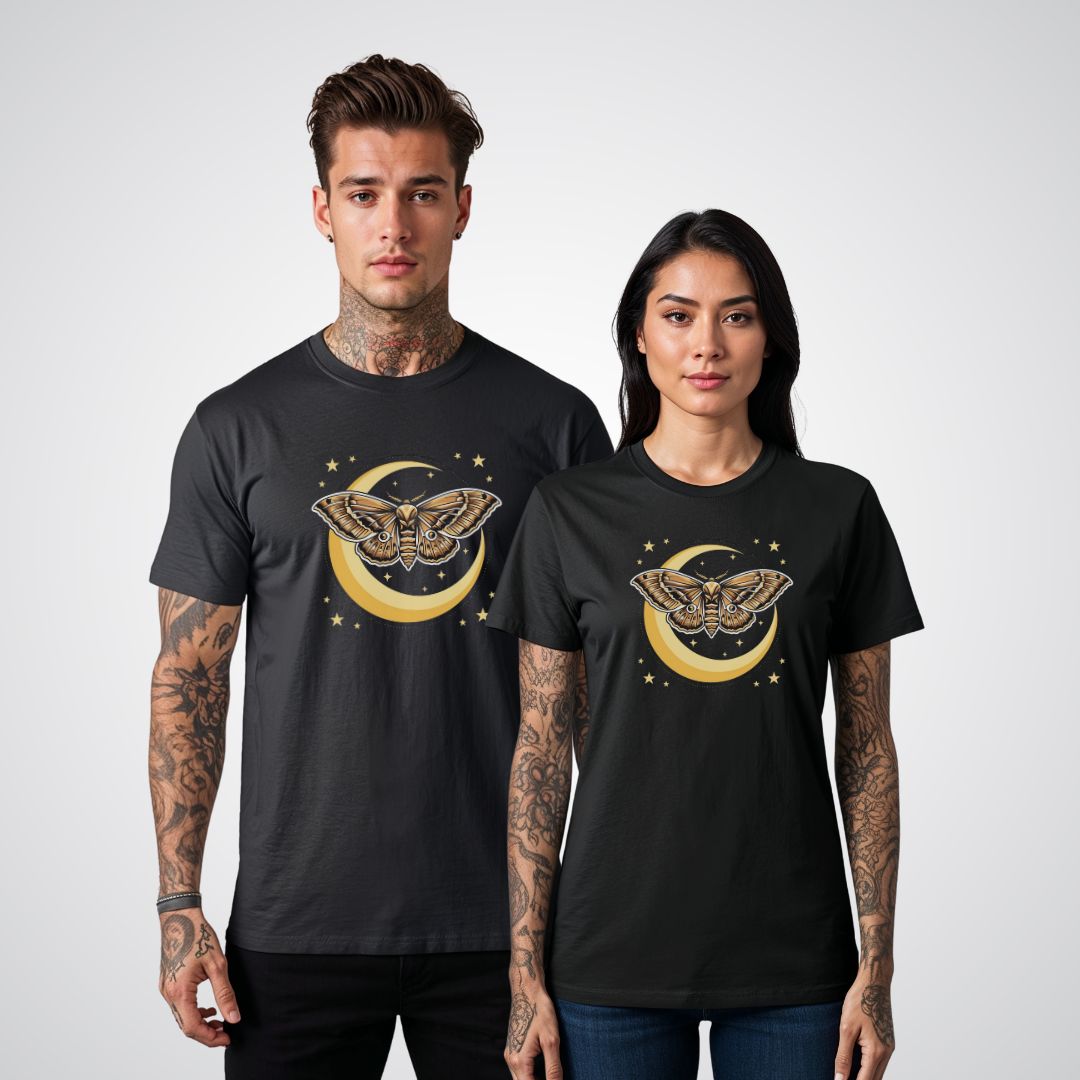 Moth with Crescent Moon Neo - Traditional Tattoo Unisex T-Shirt - Tattoo Unleashed