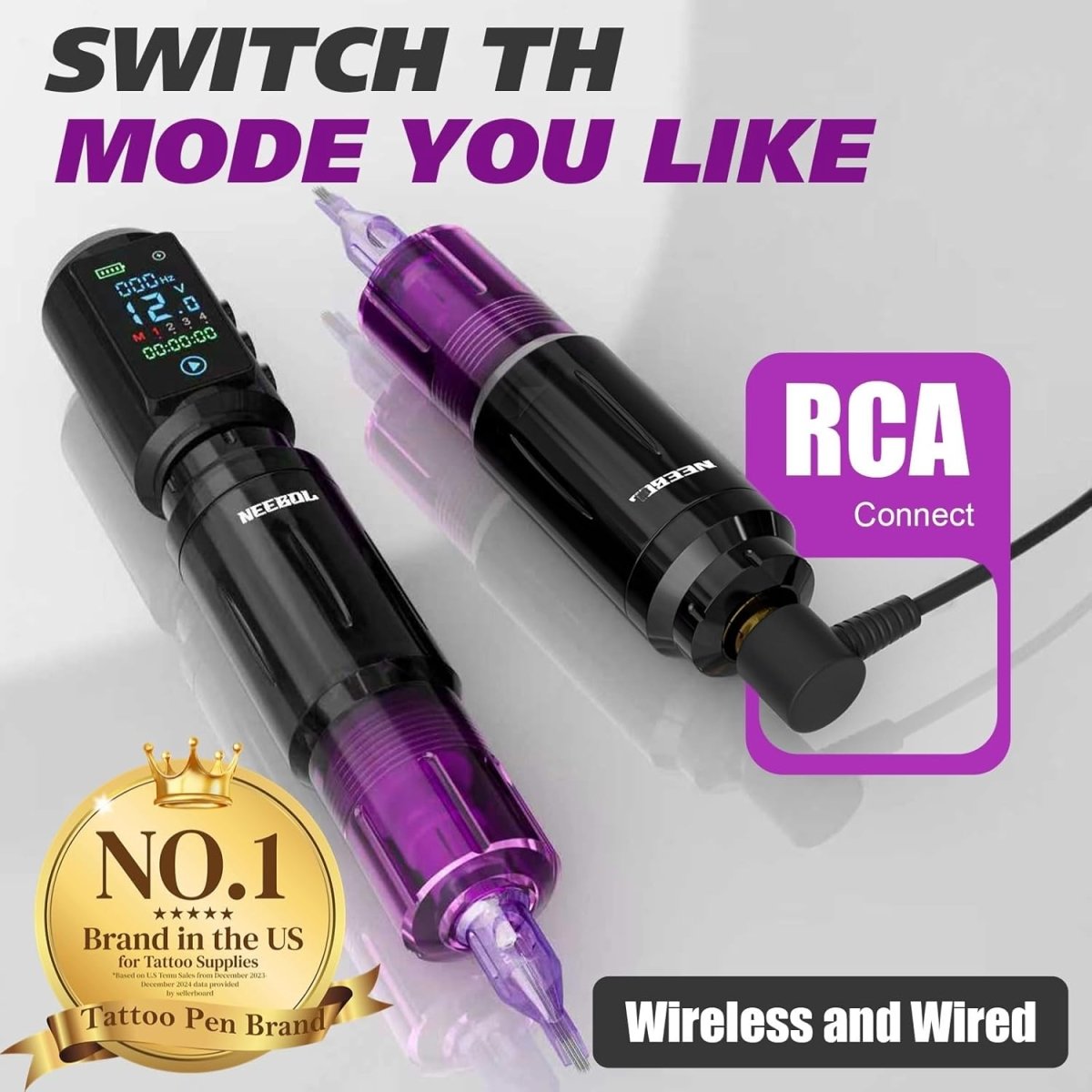 Neebol Wireless Tattoo Machine Kit with Dual 1600mAh Batteries - Purple - Tattoo Unleashed