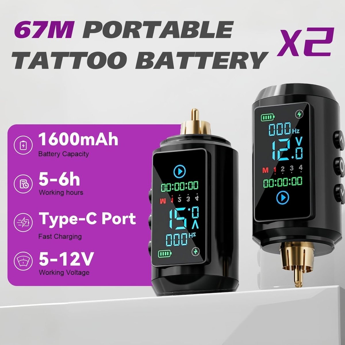 Neebol Wireless Tattoo Machine Kit with Dual 1600mAh Batteries - Purple - Tattoo Unleashed