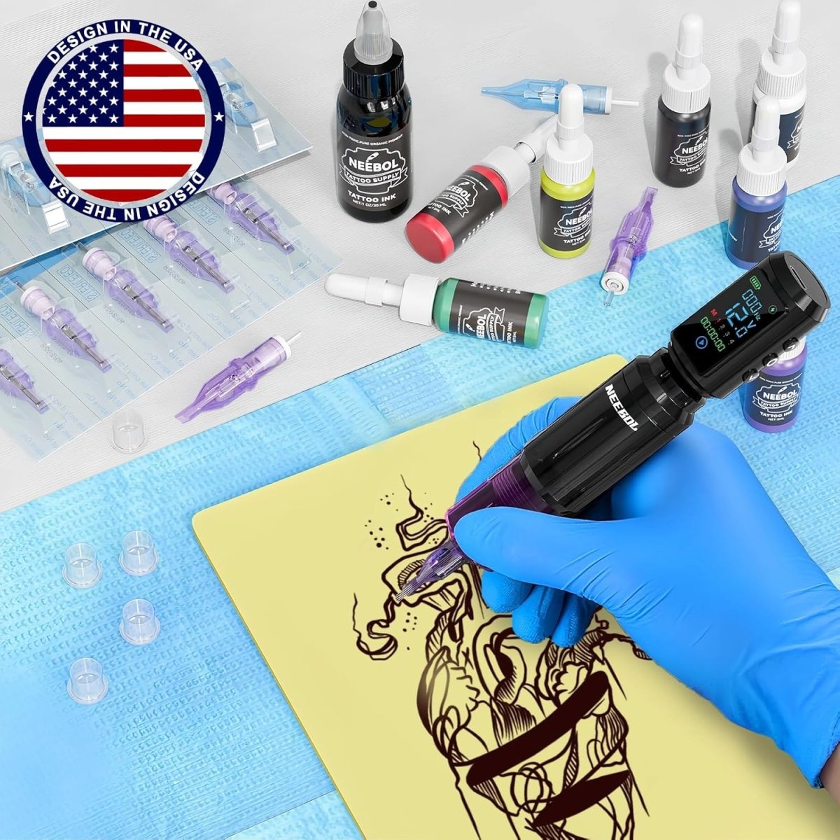 Neebol Wireless Tattoo Machine Kit with Dual 1600mAh Batteries - Purple - Tattoo Unleashed