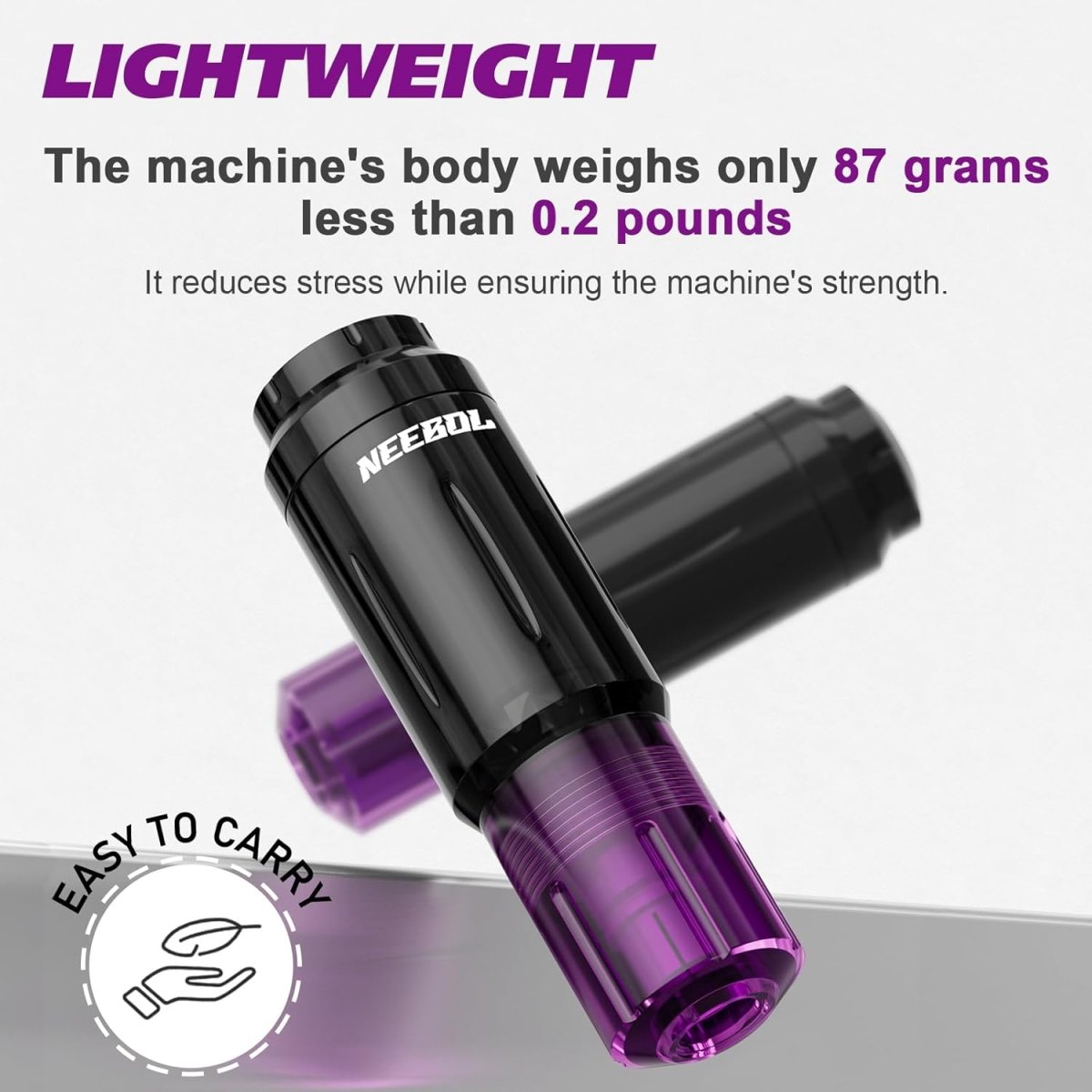 Neebol Wireless Tattoo Machine Kit with Dual 1600mAh Batteries - Purple - Tattoo Unleashed