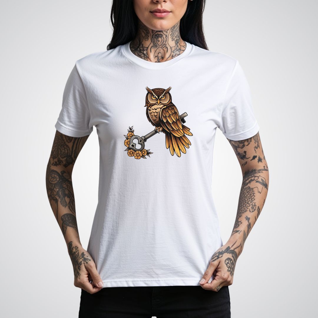 Owl with Key Neo - Traditional Tattoo Unisex T-Shirt - Tattoo Unleashed