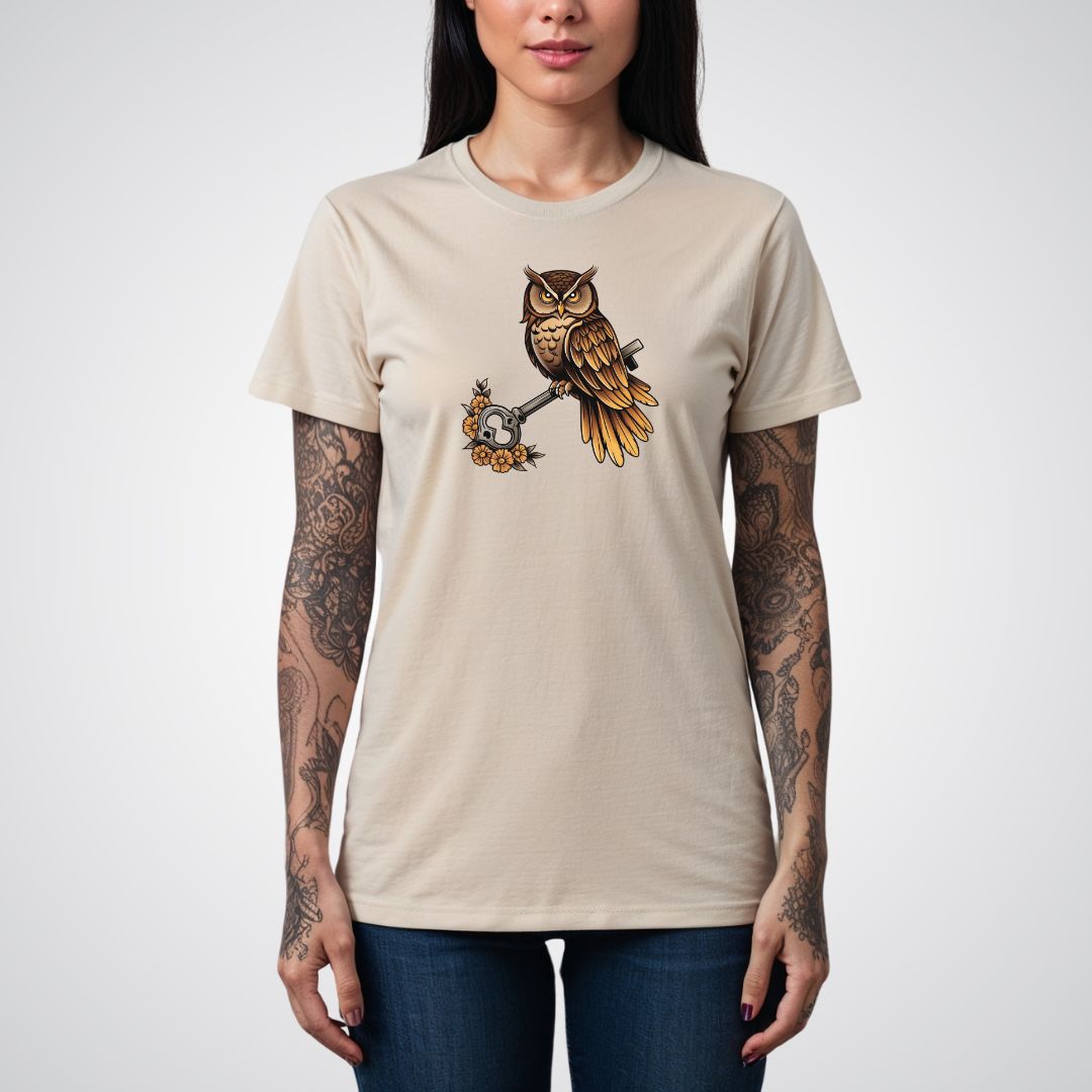 Owl with Key Neo - Traditional Tattoo Unisex T-Shirt - Tattoo Unleashed