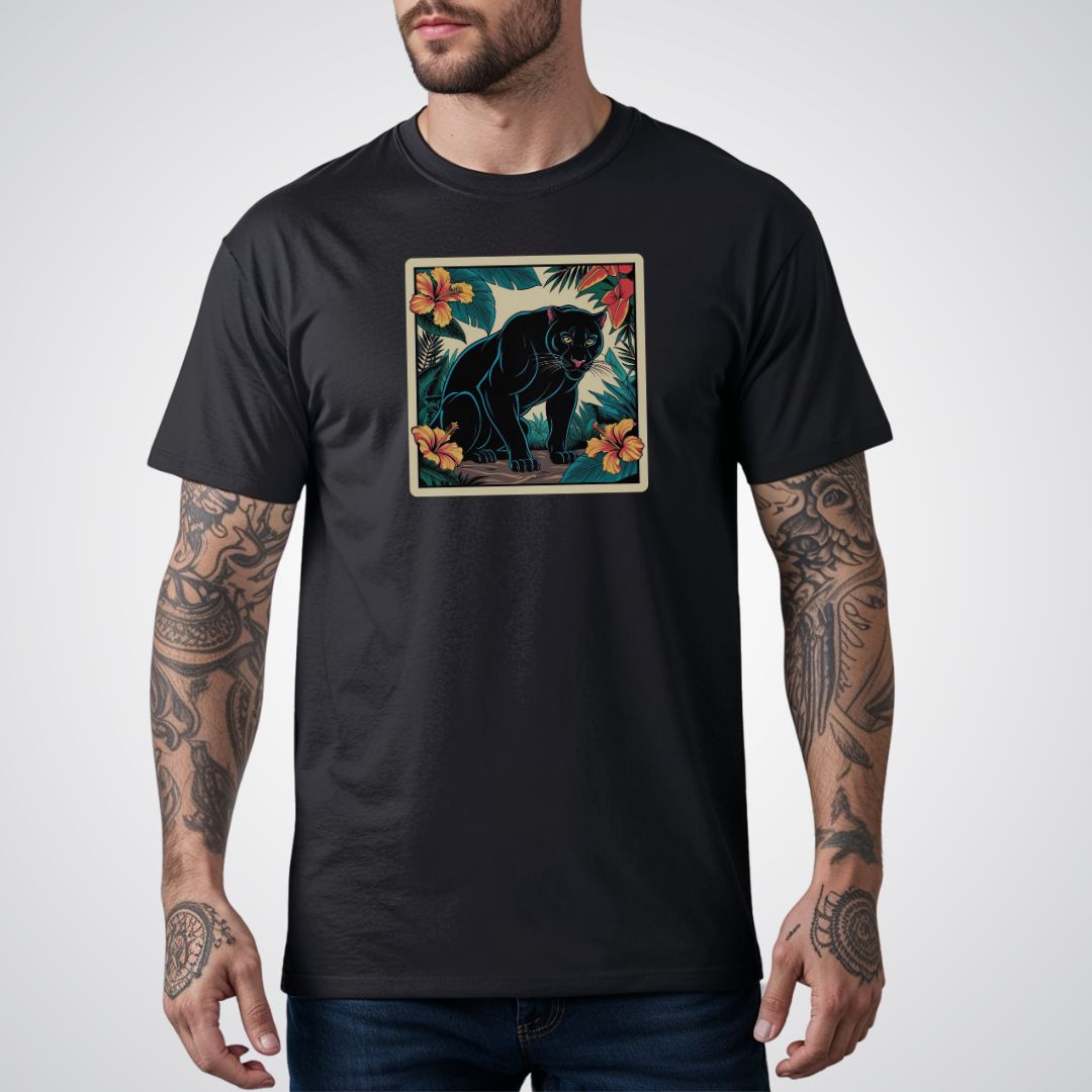 Panther with Jungle Background Neo - Traditional Tattoo Unisex T-Shirt - Tattoo Unleashed