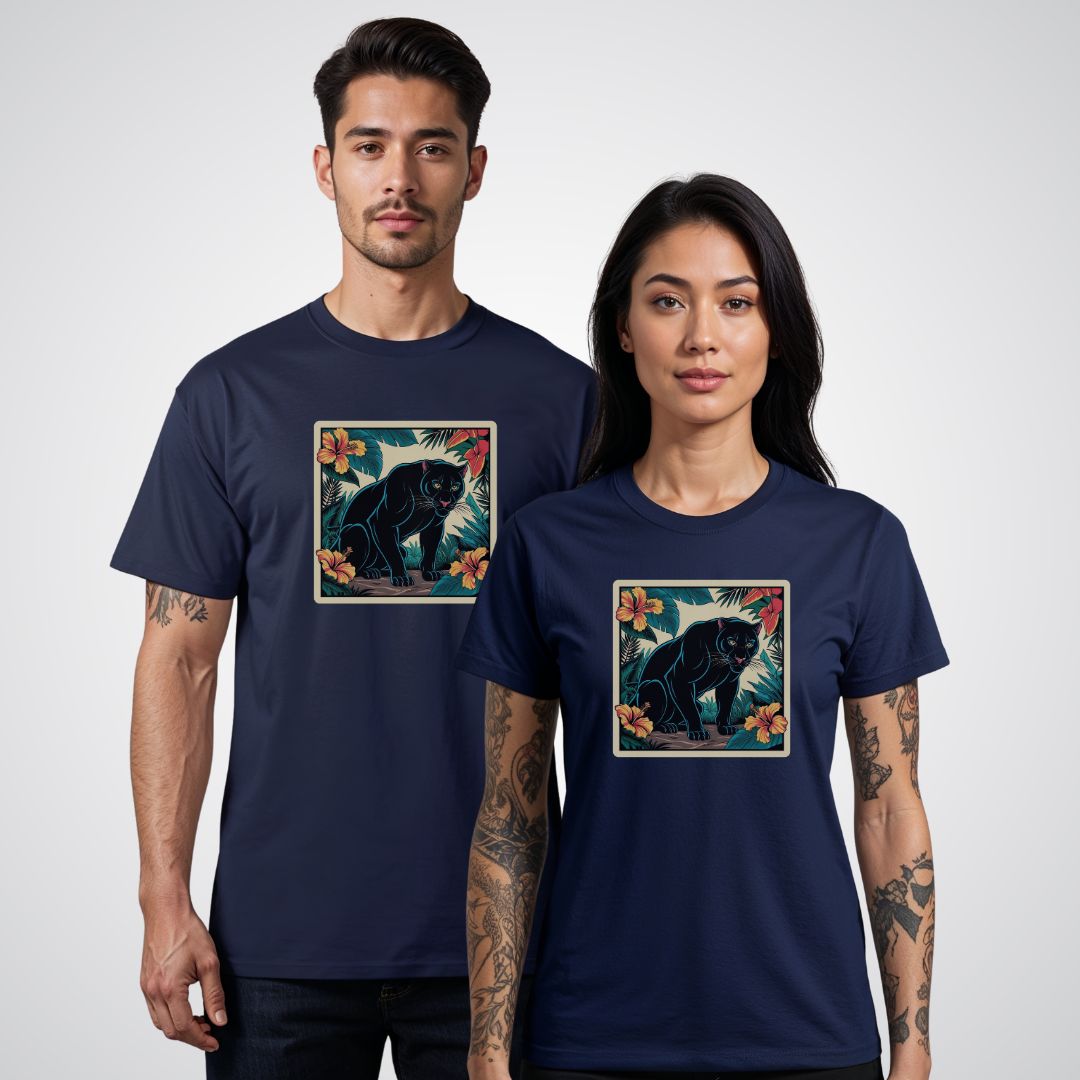 Panther with Jungle Background Neo - Traditional Tattoo Unisex T-Shirt - Tattoo Unleashed