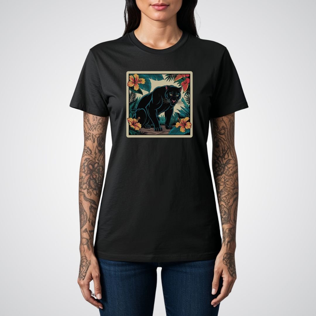 Panther with Jungle Background Neo - Traditional Tattoo Unisex T-Shirt - Tattoo Unleashed