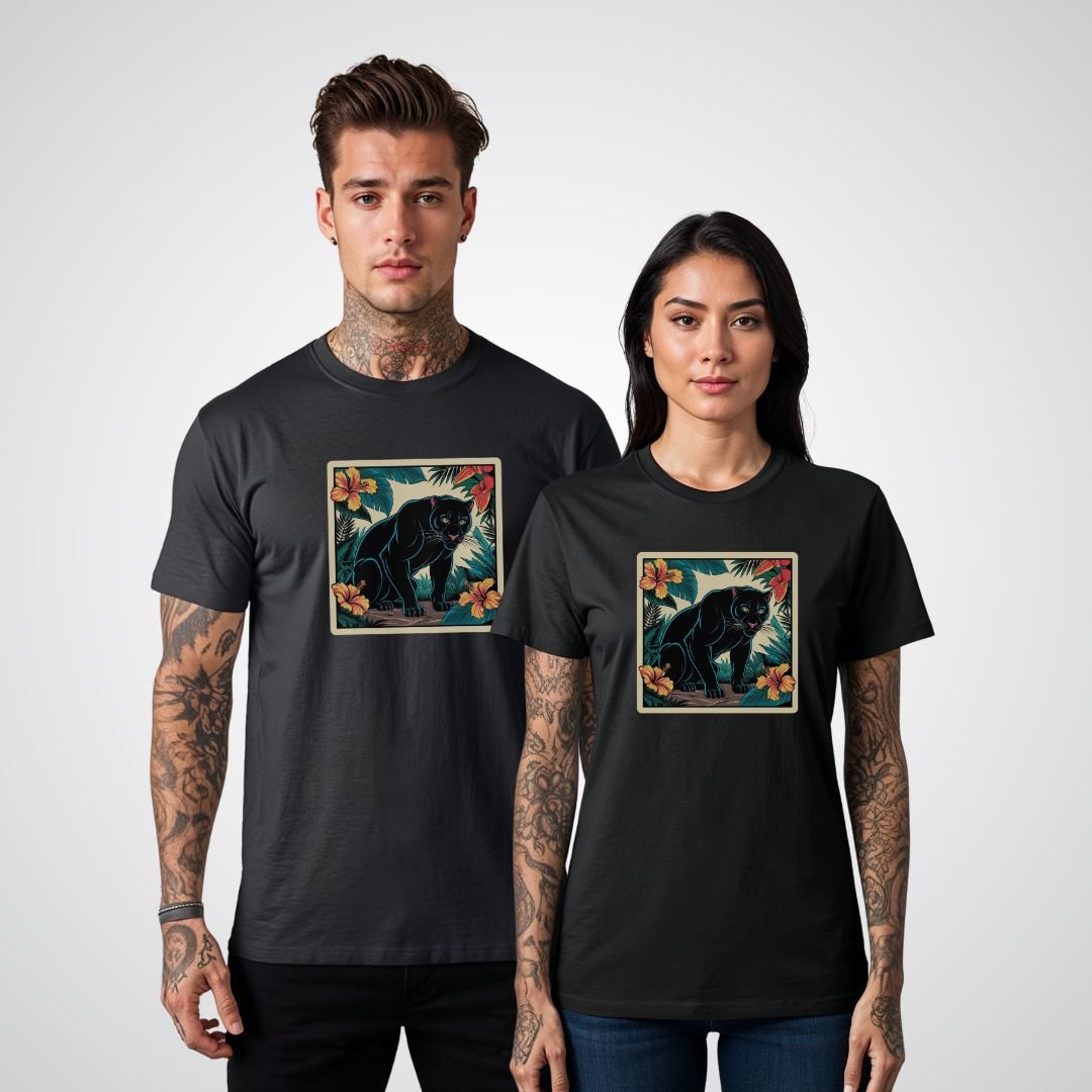 Panther with Jungle Background Neo - Traditional Tattoo Unisex T-Shirt - Tattoo Unleashed