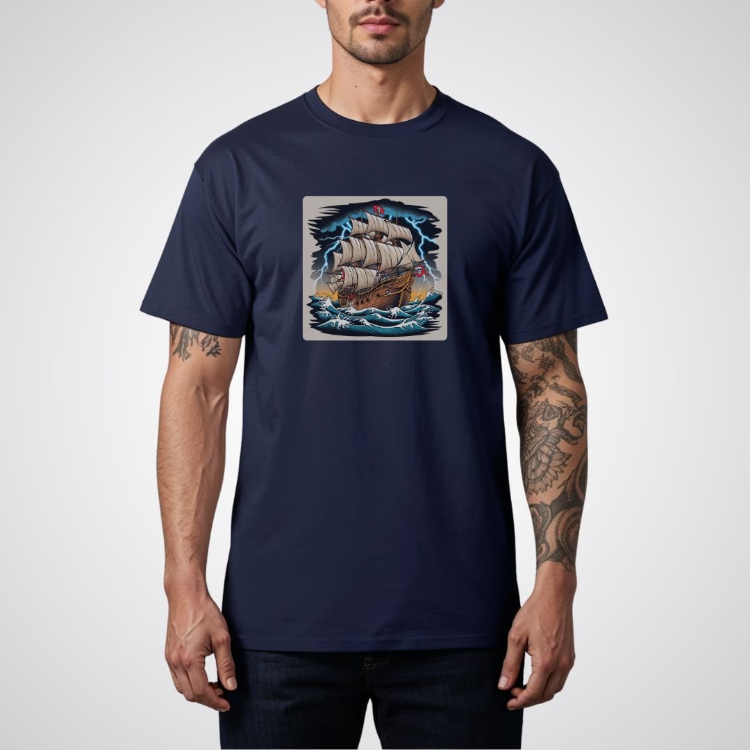 Pirate Ship with Stormy Seas Tattoo Unisex T-Shirt - Tattoo Unleashed