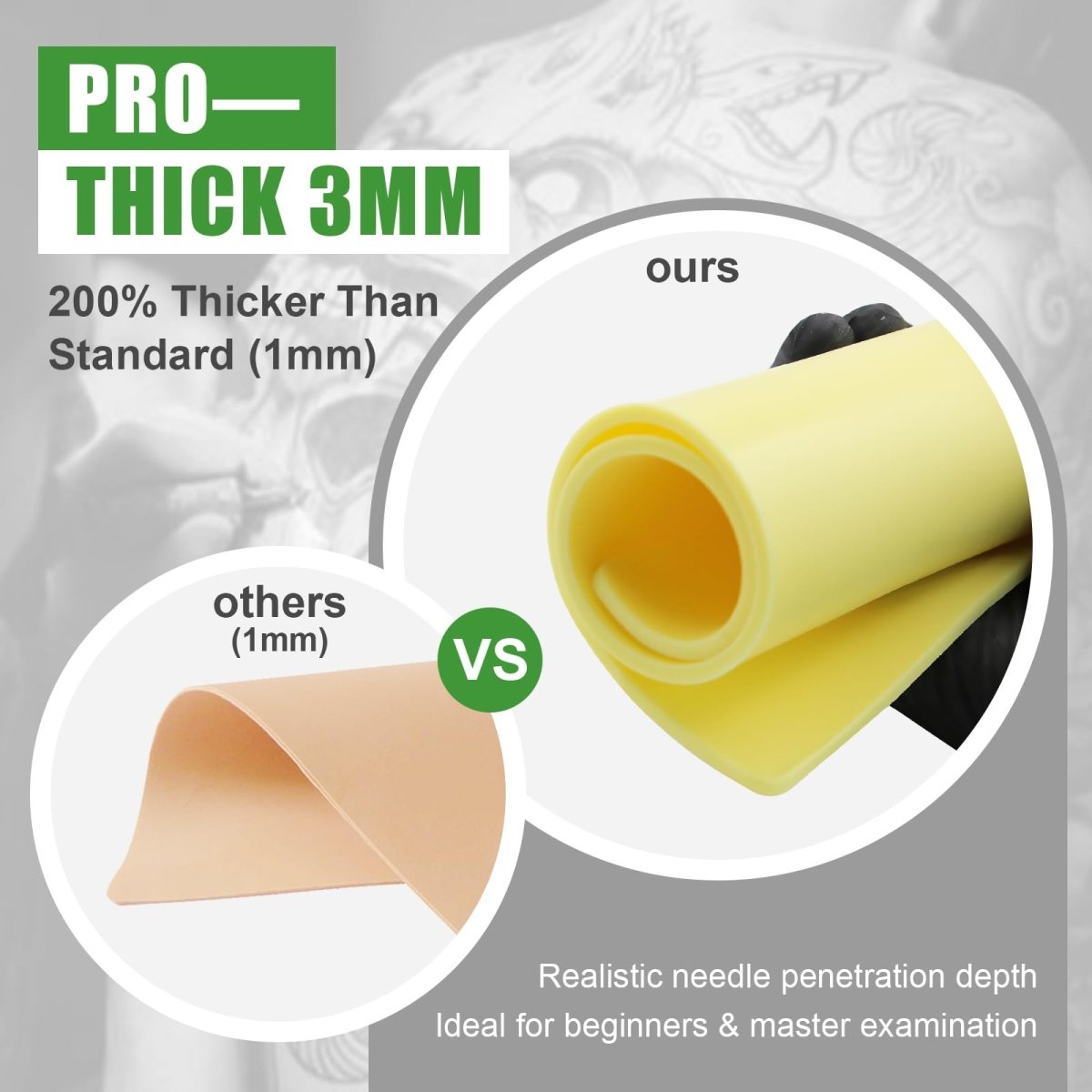 Premium Tattoo Practice Skin (3mm Thick Medical Silicone) by JCONLY - 10pcs Double Sided - Tattoo Unleashed