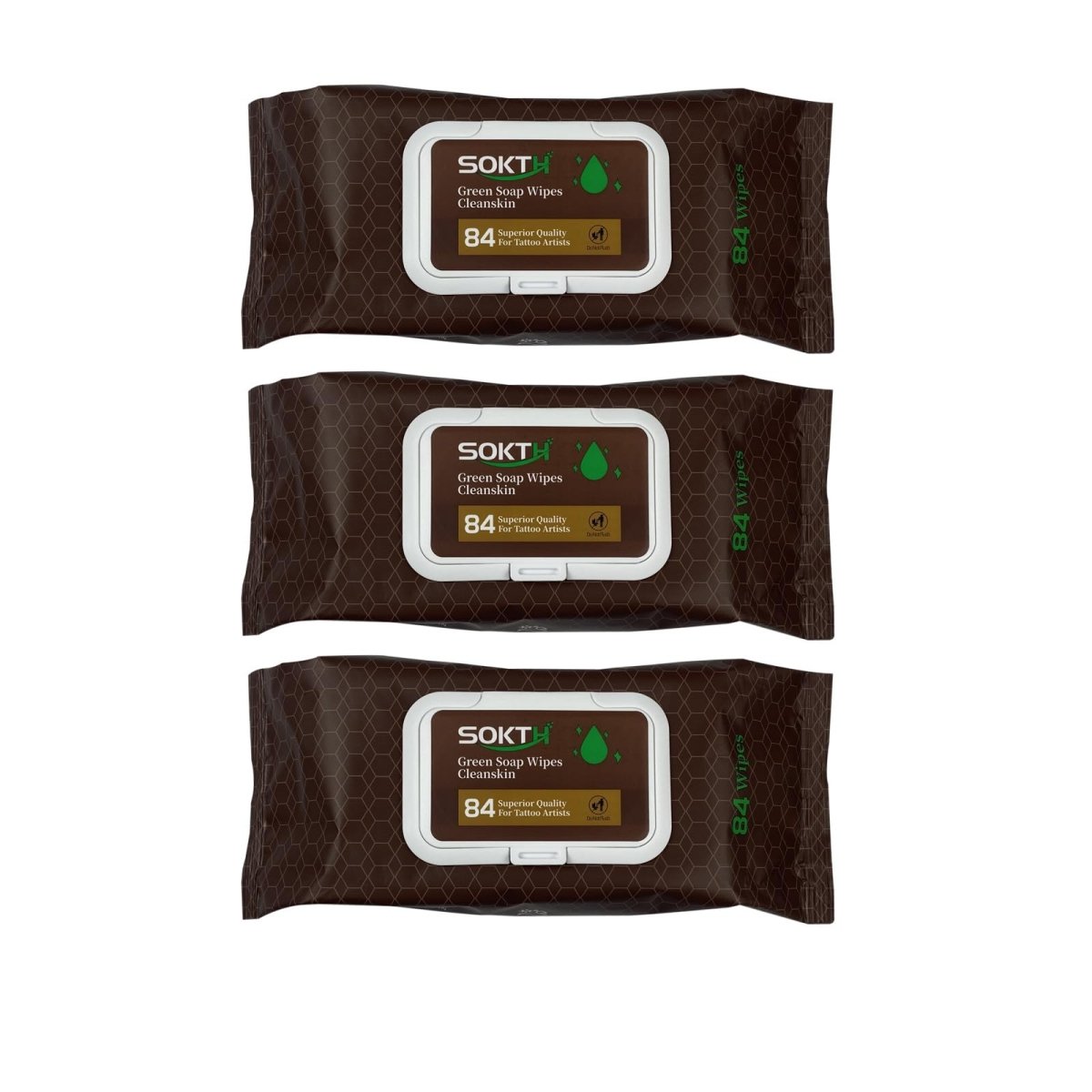 Premixed Green Soap Tattoo Wipes by Sokth - 3pcs (84 Counts) - Tattoo Unleashed