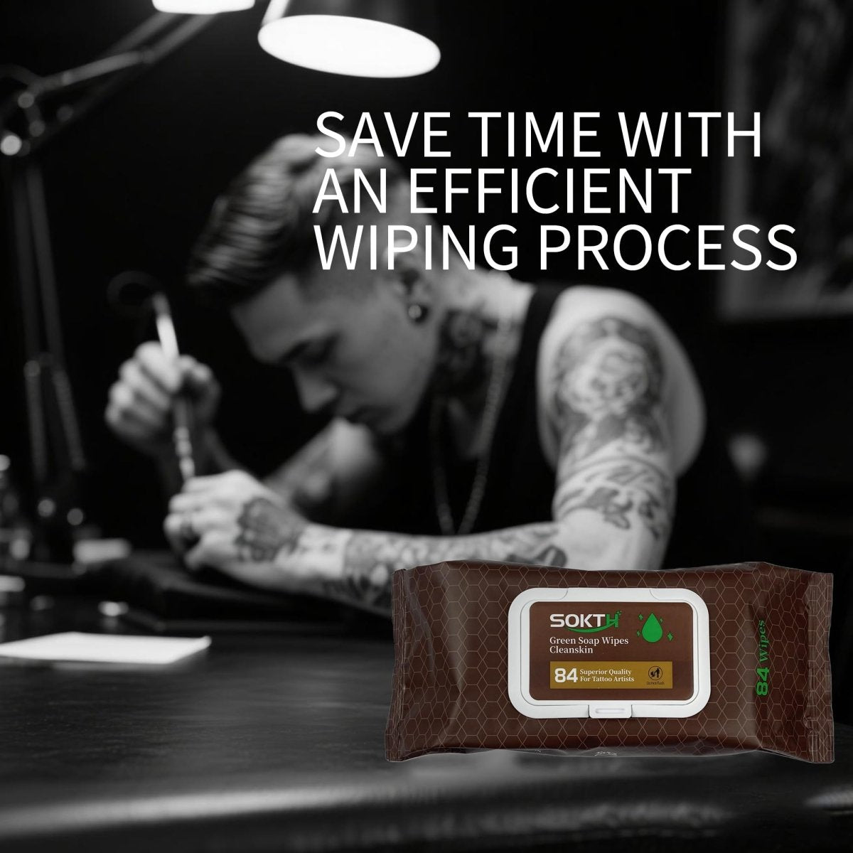Premixed Green Soap Tattoo Wipes by Sokth - 3pcs (84 Counts) - Tattoo Unleashed