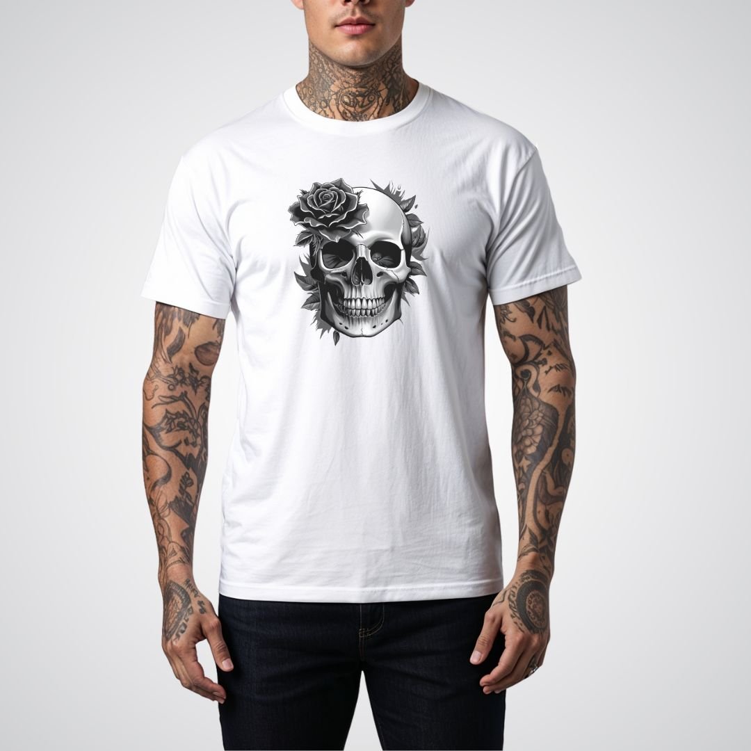 Rose Blooming from a Skull Realism Tattoo Unisex T-Shirt - Tattoo Unleashed