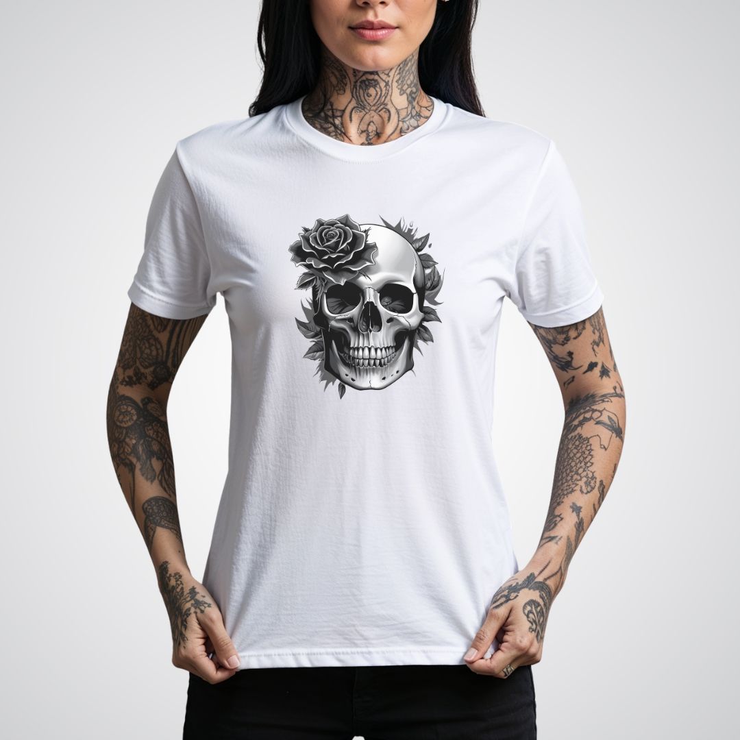 Rose Blooming from a Skull Realism Tattoo Unisex T-Shirt - Tattoo Unleashed