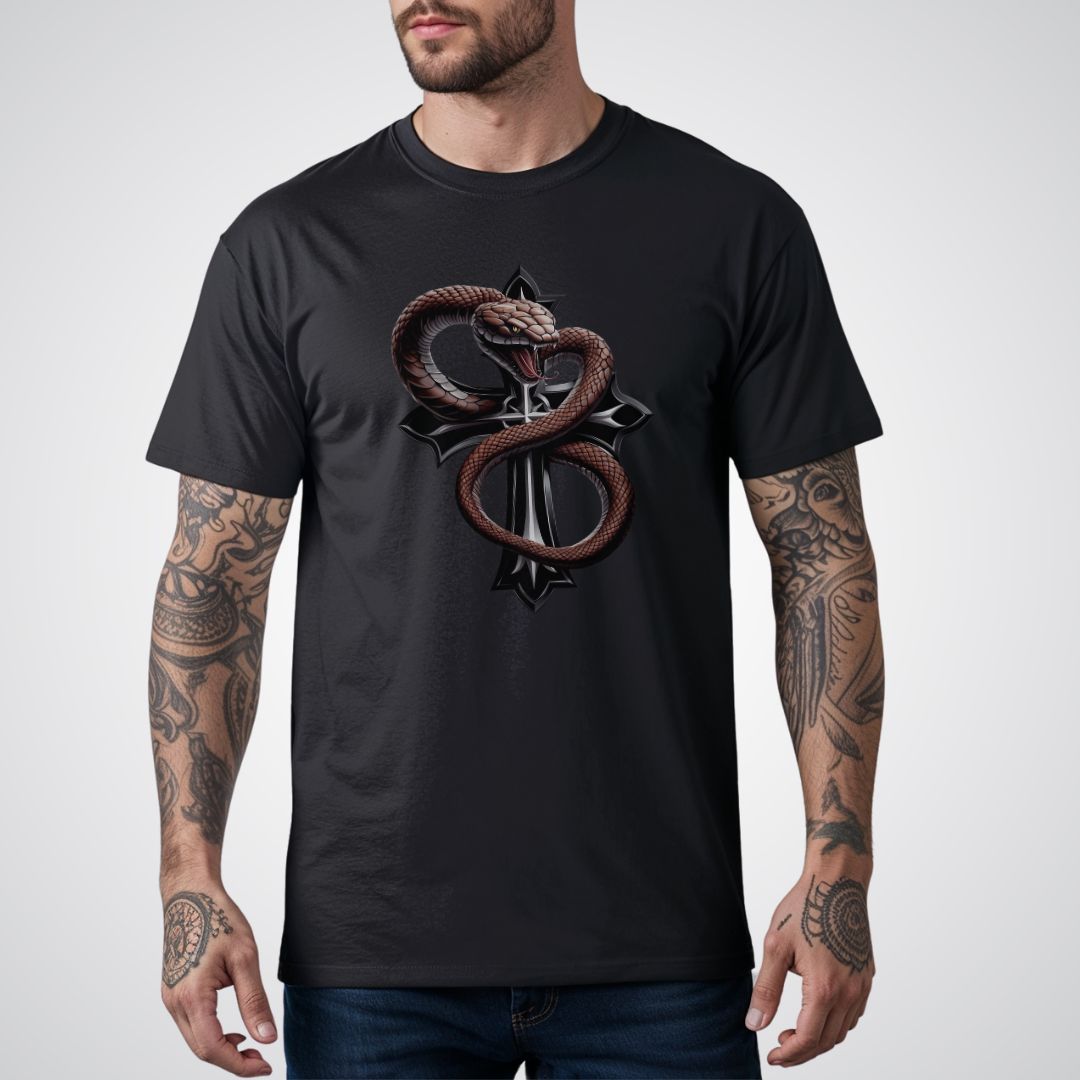 Serpent Wrapped Cross Realism Tattoo Unisex T-Shirt - Tattoo Unleashed