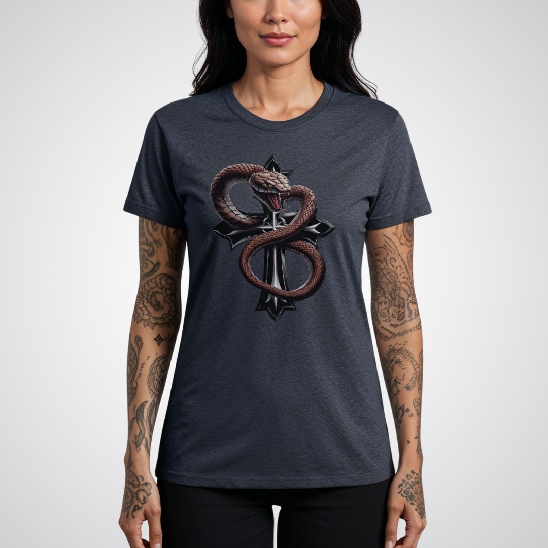 Serpent Wrapped Cross Realism Tattoo Unisex T-Shirt - Tattoo Unleashed