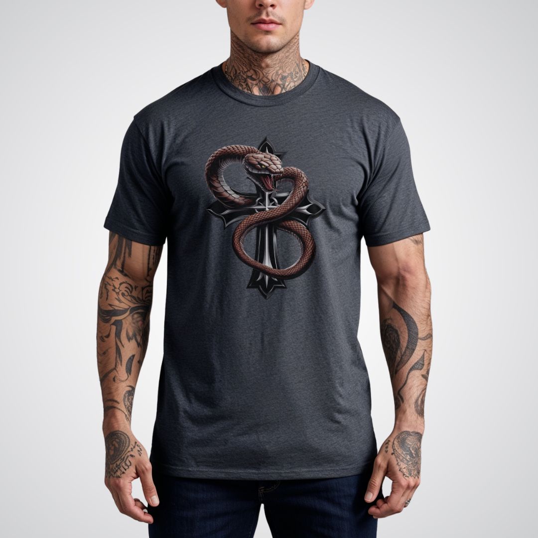 Serpent Wrapped Cross Realism Tattoo Unisex T-Shirt - Tattoo Unleashed