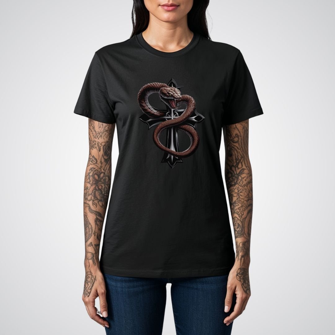 Serpent Wrapped Cross Realism Tattoo Unisex T-Shirt - Tattoo Unleashed