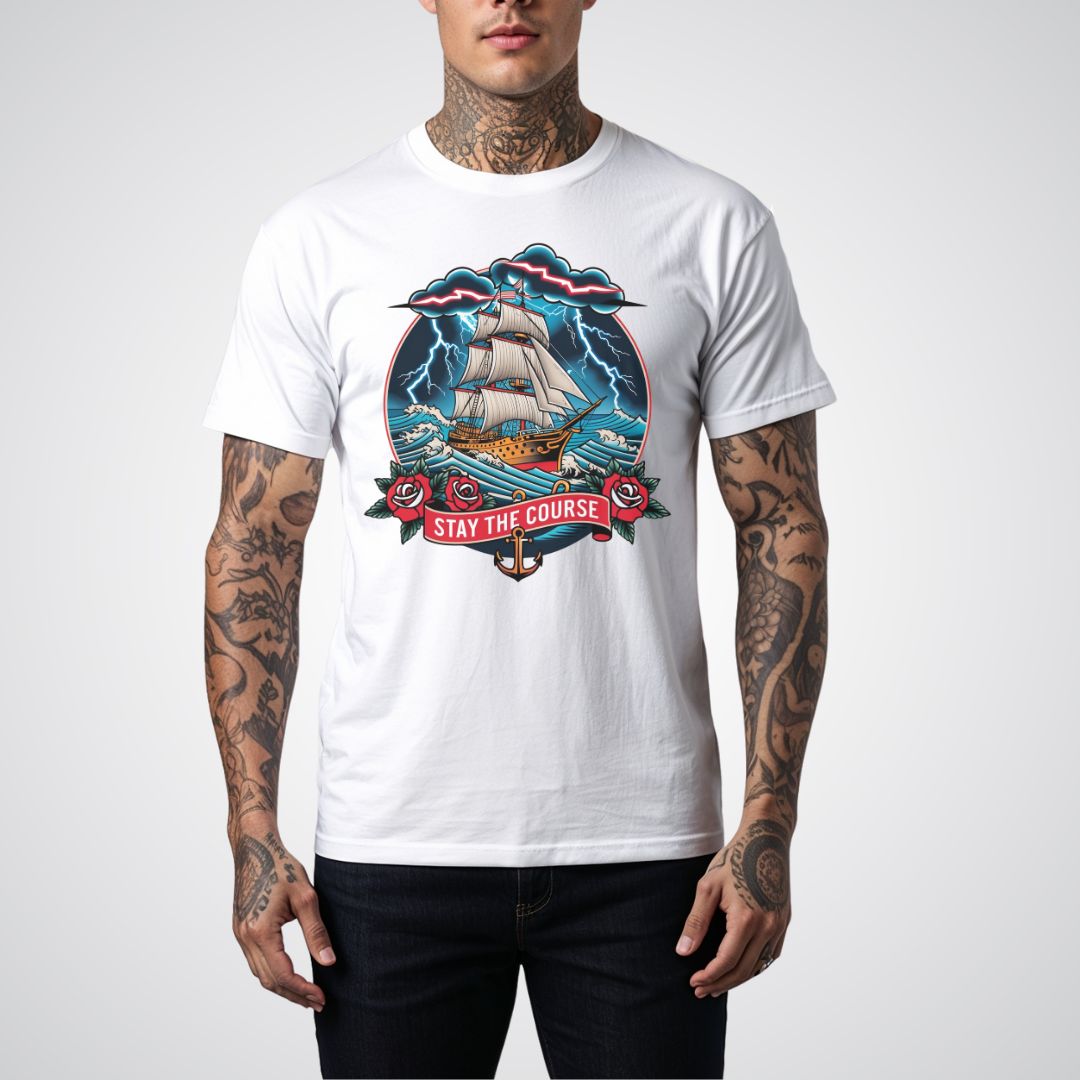 Ship Sailing Through a Storm Traditional Tattoo Unisex T-shirt - Tattoo Unleashed