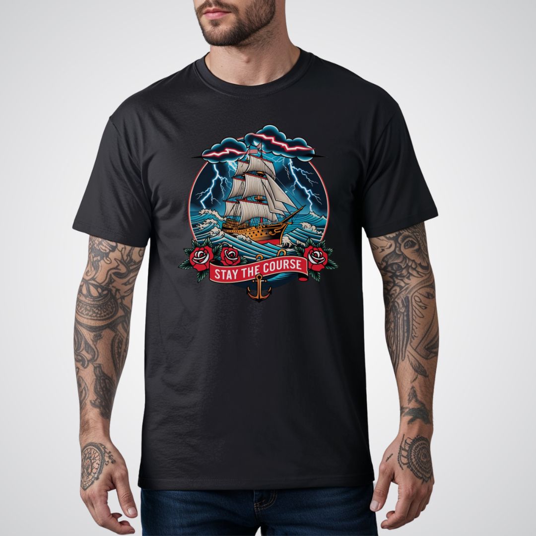 Ship Sailing Through a Storm Traditional Tattoo Unisex T-shirt - Tattoo Unleashed