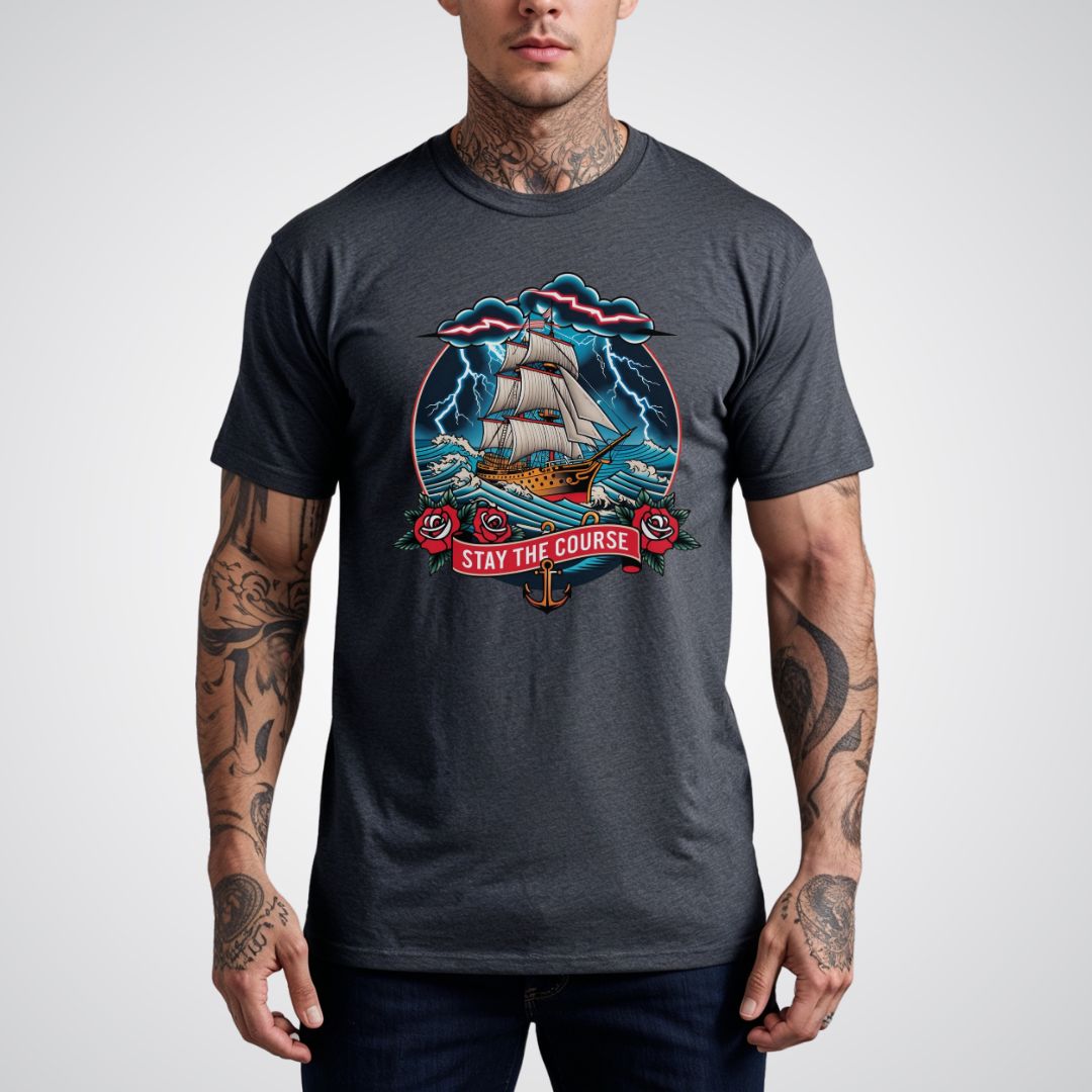 Ship Sailing Through a Storm Traditional Tattoo Unisex T-shirt - Tattoo Unleashed