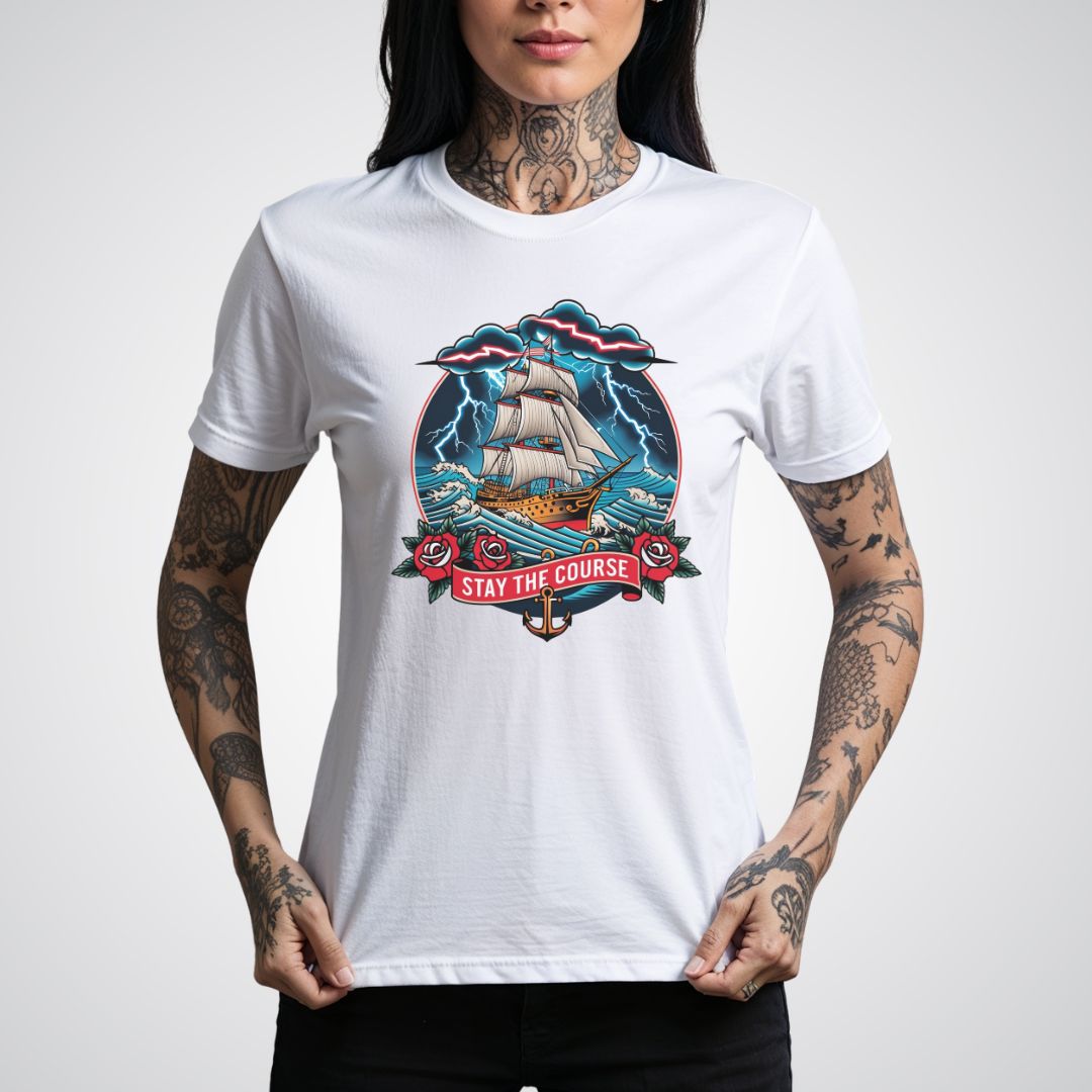 Ship Sailing Through a Storm Traditional Tattoo Unisex T-shirt - Tattoo Unleashed