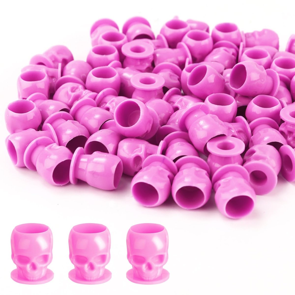 Skull Tattoo Ink Cups Plastic - Pink 50pcs - Tattoo Unleashed