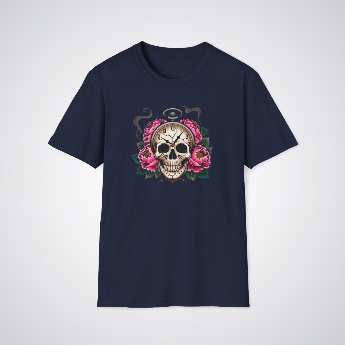 Skull with Clock and Flowers Neo - Traditional Tattoo Unisex T-Shirt - Tattoo Unleashed