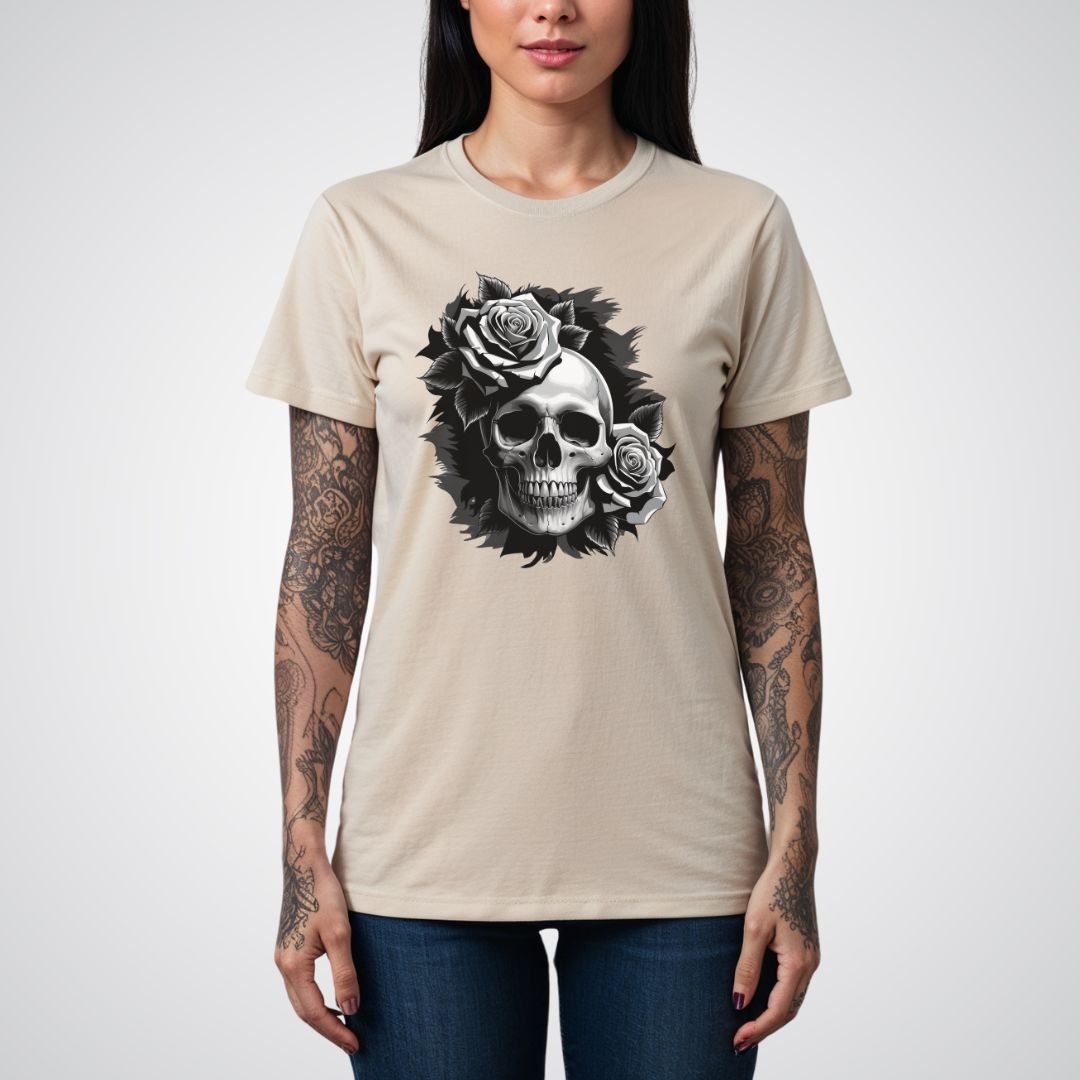 Skull with Roses Realism Tattoo Unisex T-Shirt - Tattoo Unleashed