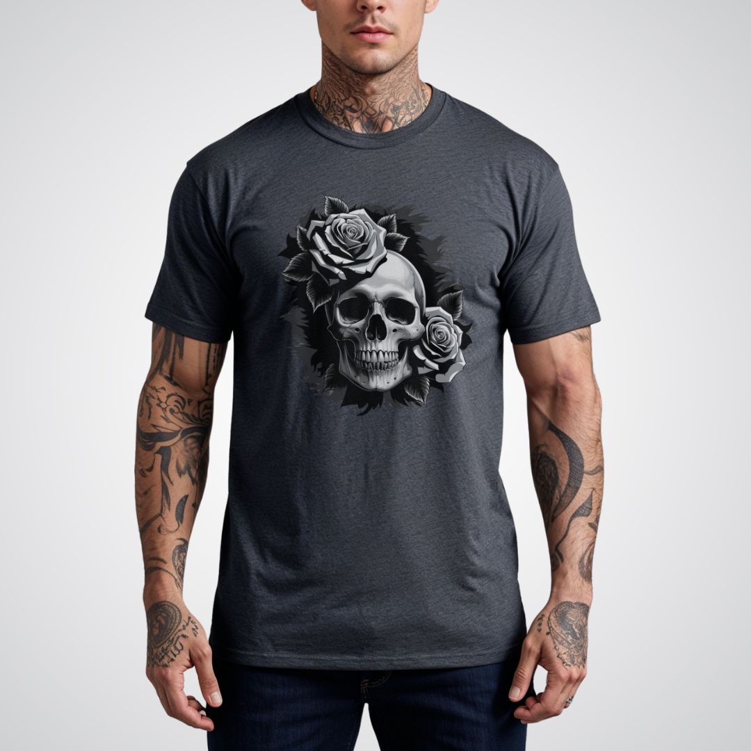 Skull with Roses Realism Tattoo Unisex T-Shirt - Main Image