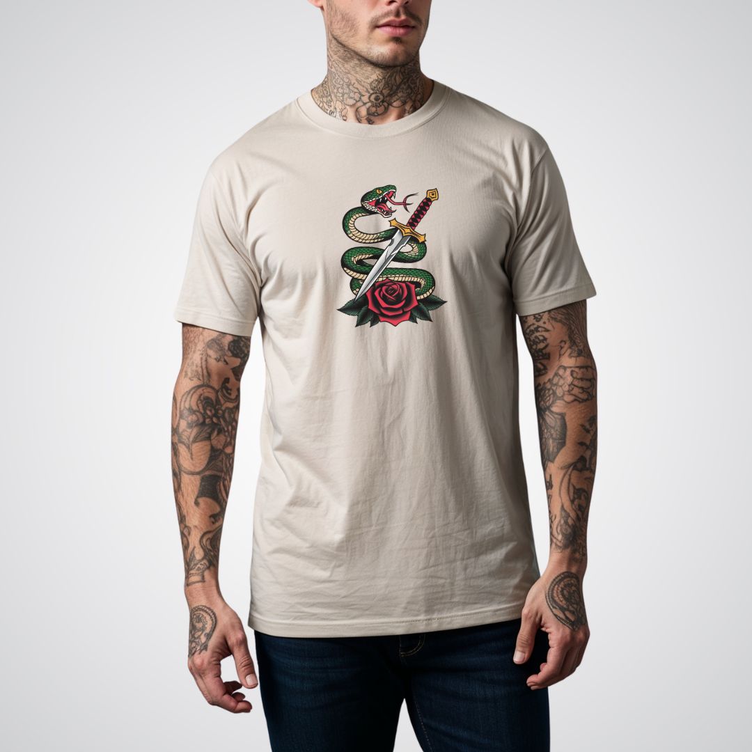 Snake Coiled Around a Dagger Neo - Traditional Tattoo Unisex T-Shirt - Tattoo Unleashed