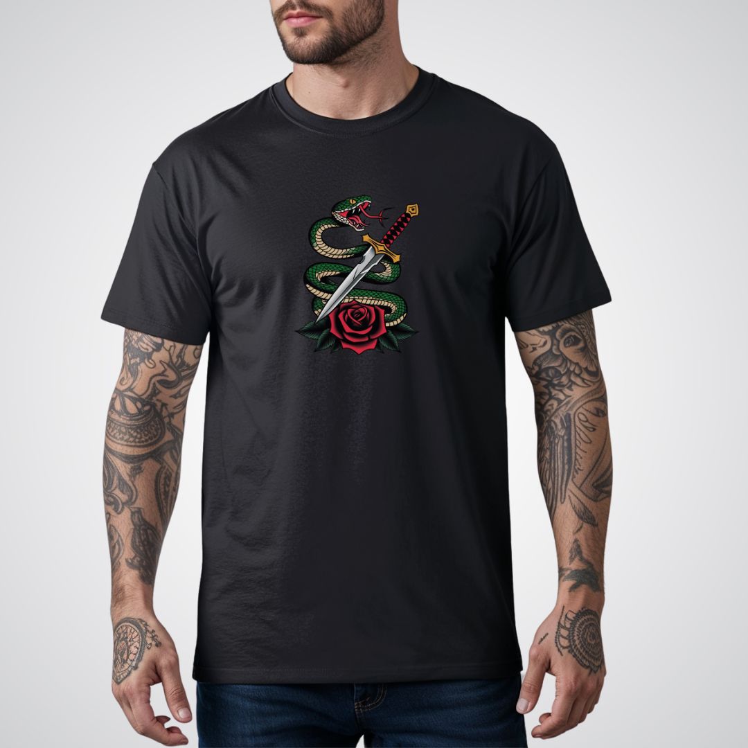 Snake Coiled Around a Dagger Neo - Traditional Tattoo Unisex T-Shirt - Tattoo Unleashed