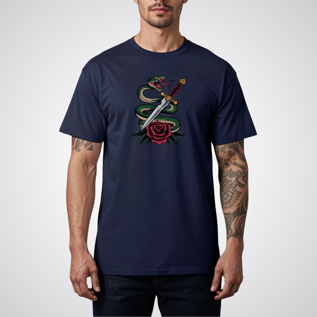 Snake Coiled Around a Dagger Neo - Traditional Tattoo Unisex T-Shirt - Tattoo Unleashed