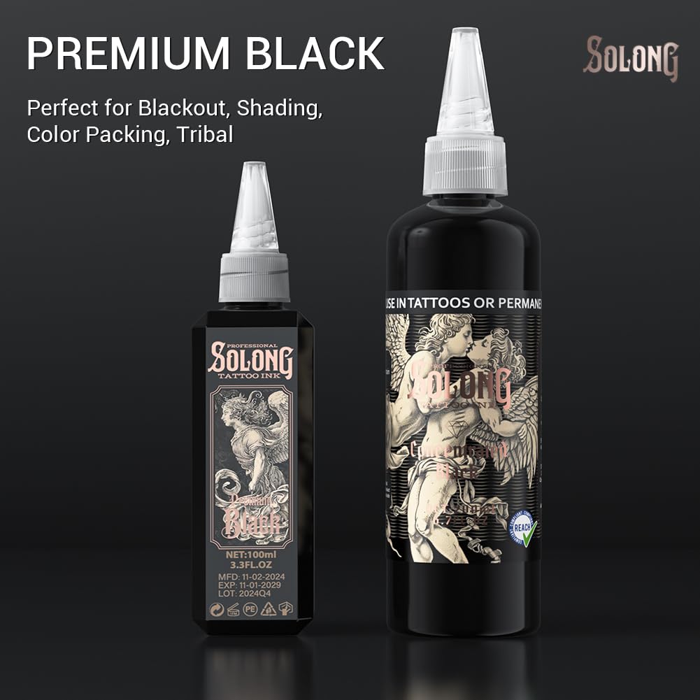 Solong S Series Premium Black Tattoo Ink - 3.4oz - Tattoo Unleashed
