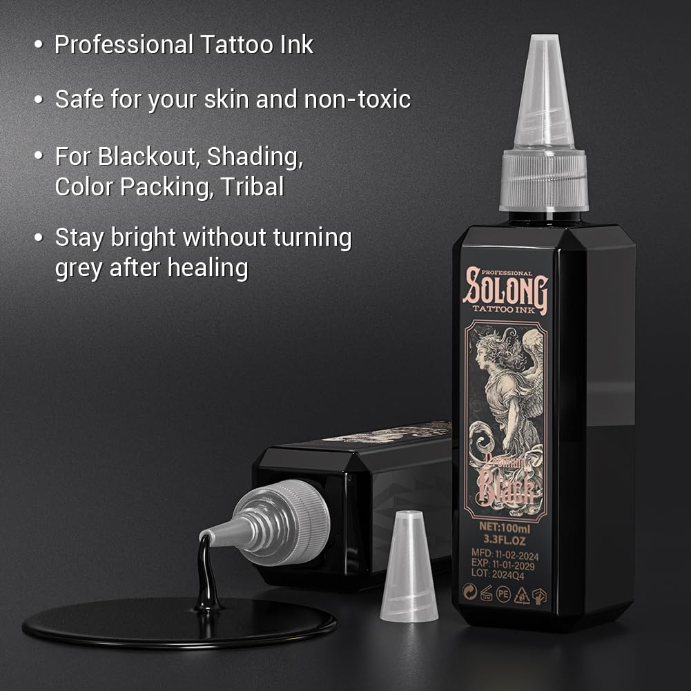 Solong S Series Premium Black Tattoo Ink - 3.4oz - Tattoo Unleashed