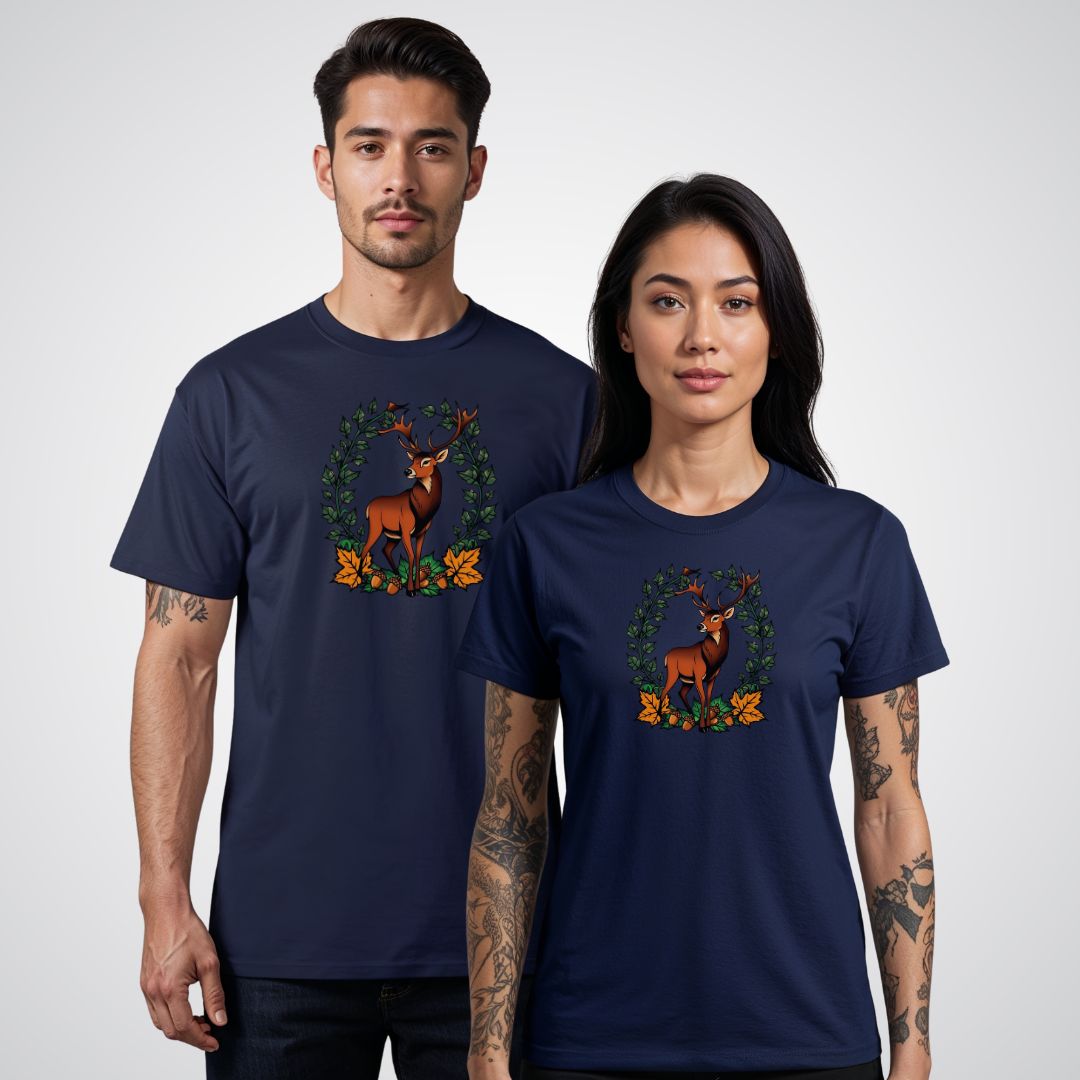 Stag with Antlers Covered in Ivy Unisex T-Shirt - Tattoo Unleashed