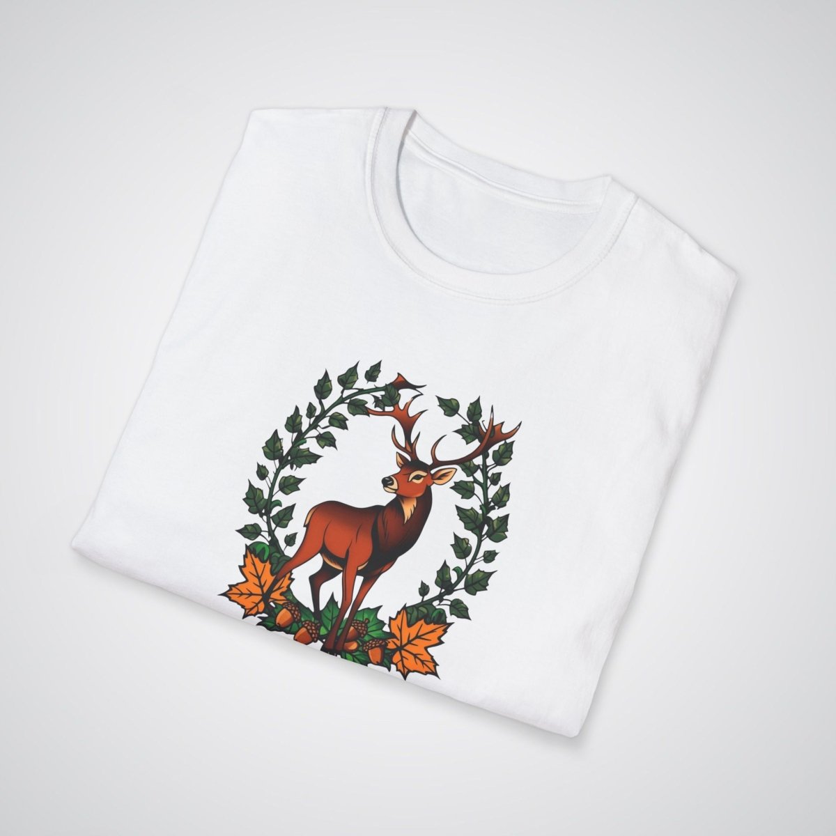 Stag with Antlers Covered in Ivy Unisex T-Shirt - Tattoo Unleashed