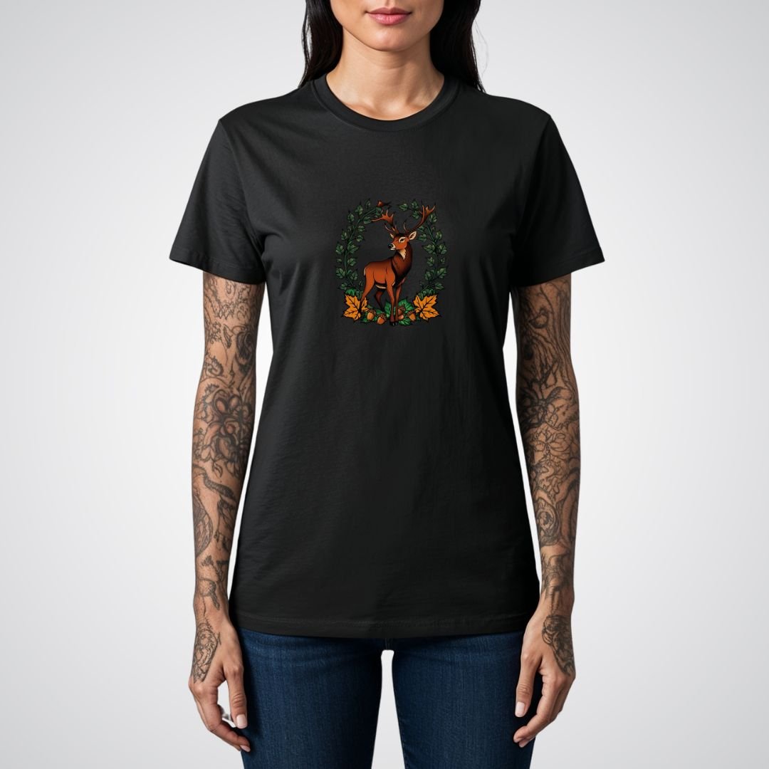 Stag with Antlers Covered in Ivy Unisex T-Shirt - Tattoo Unleashed