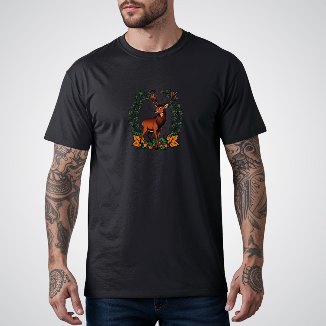 Stag with Antlers Covered in Ivy Unisex T-Shirt - Tattoo Unleashed